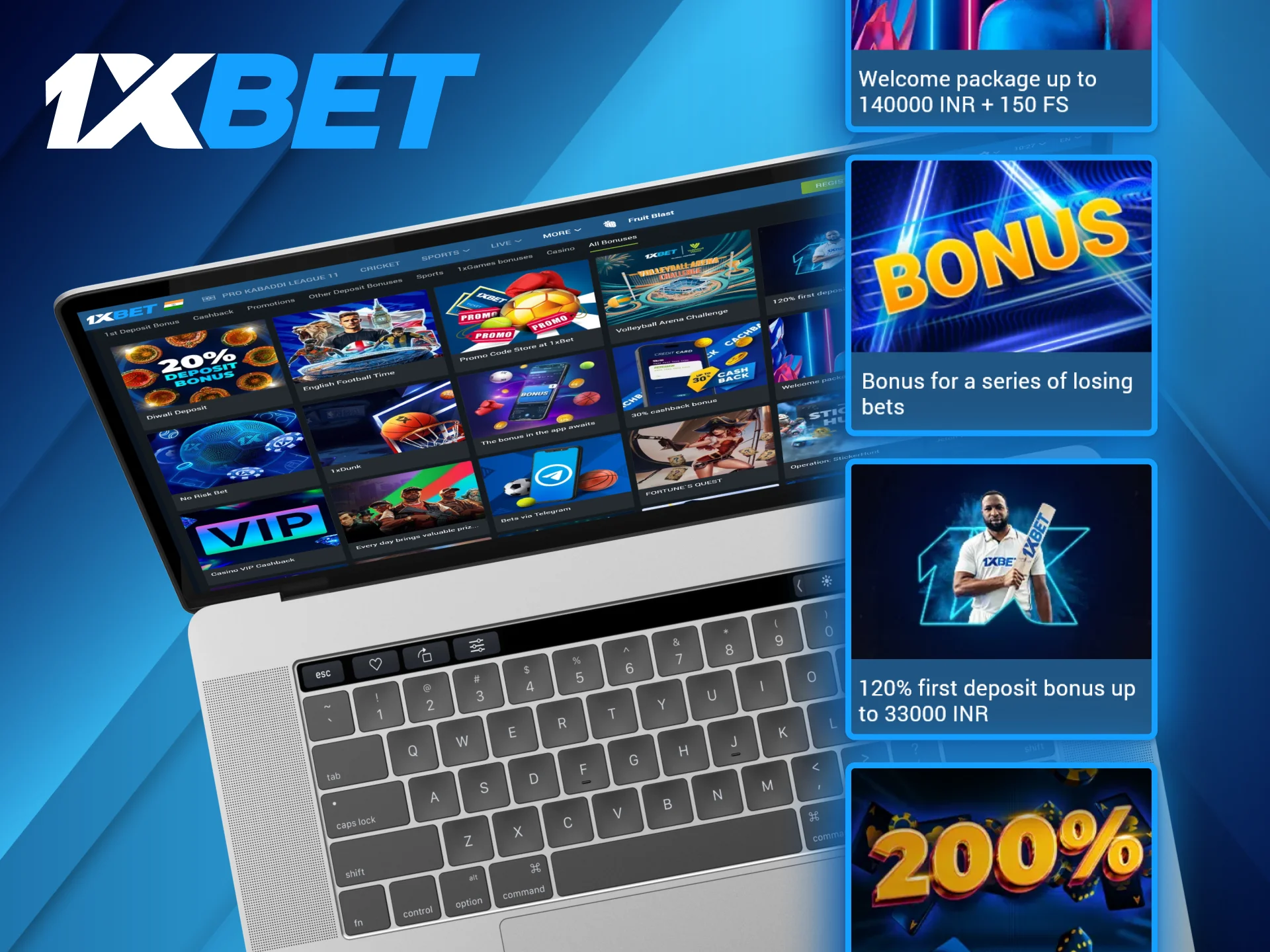 1xBet users can choose from the available bonuses after registering and logging into their account.