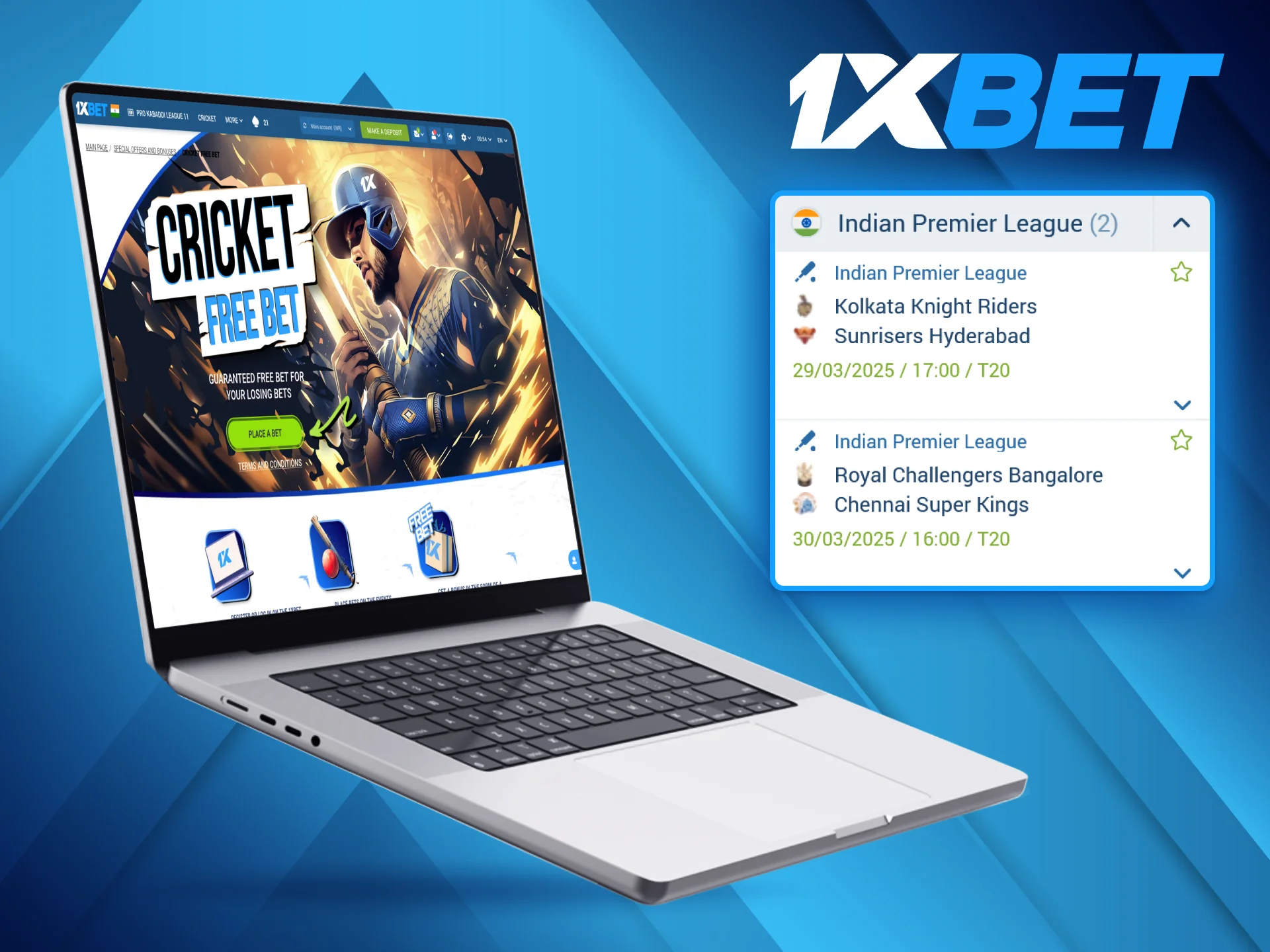 The 1xBet platform offers players the opportunity to place bets on major cricket events.