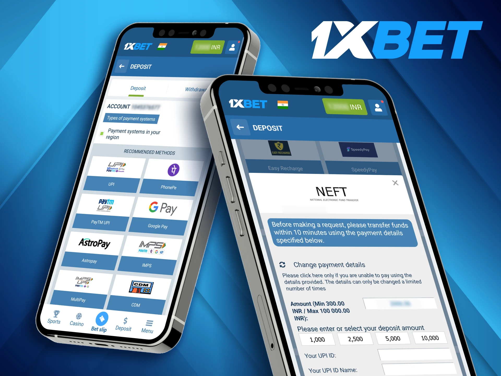 Adding funds via 1xBet mobile app is fast and easy, and only takes a few steps.