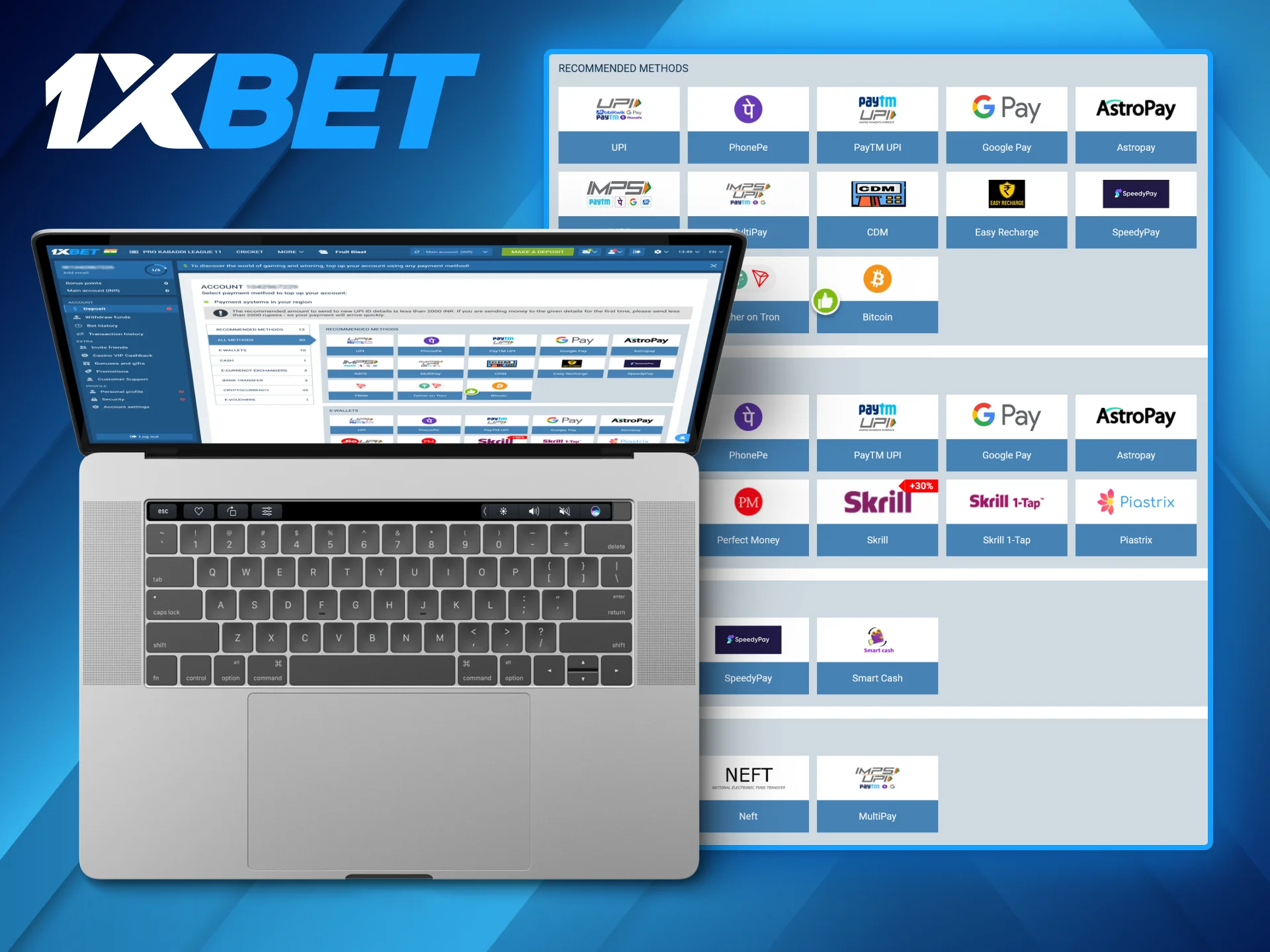 1xBet payments methods