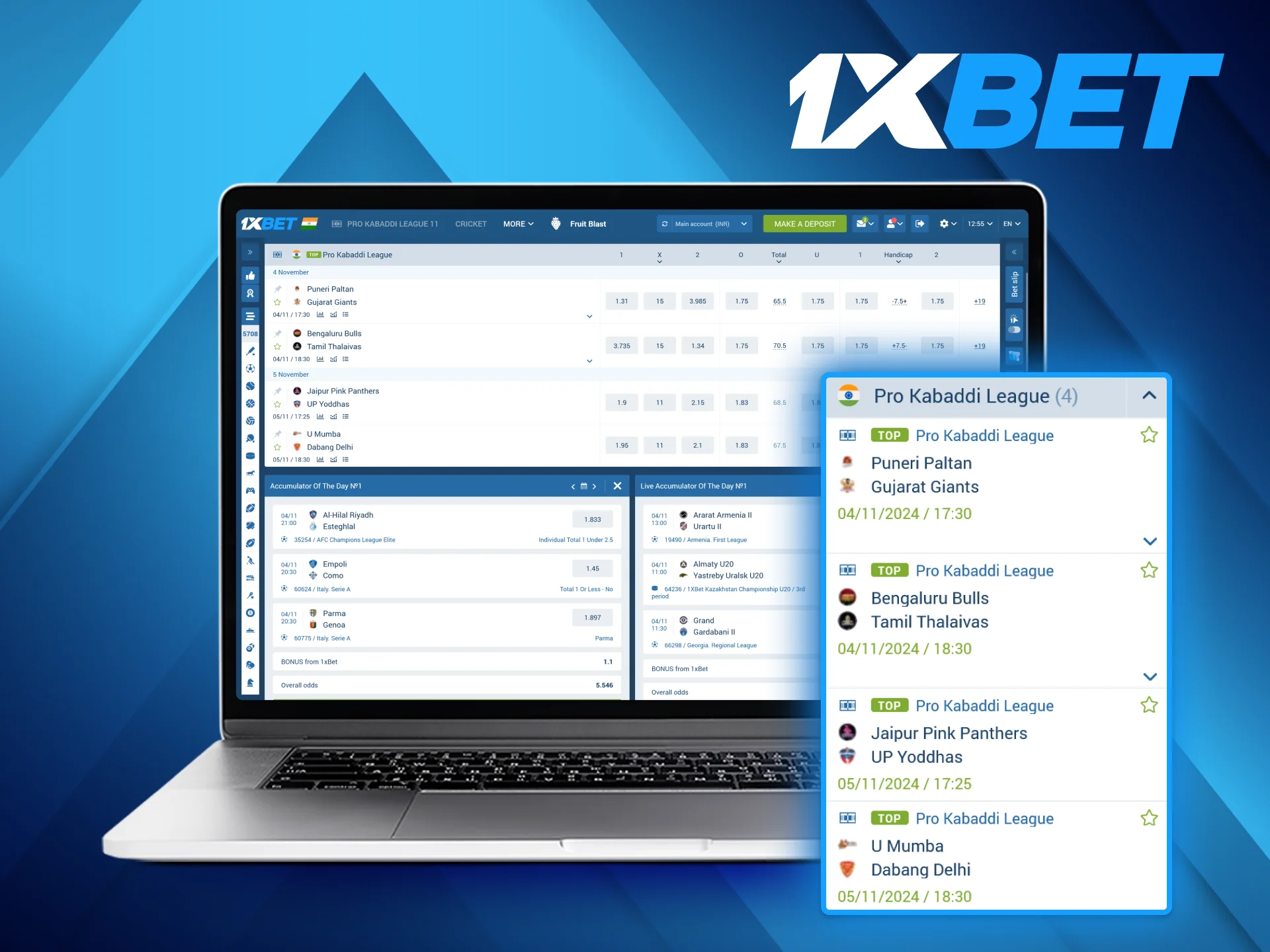 1xBet kabaddi betting section