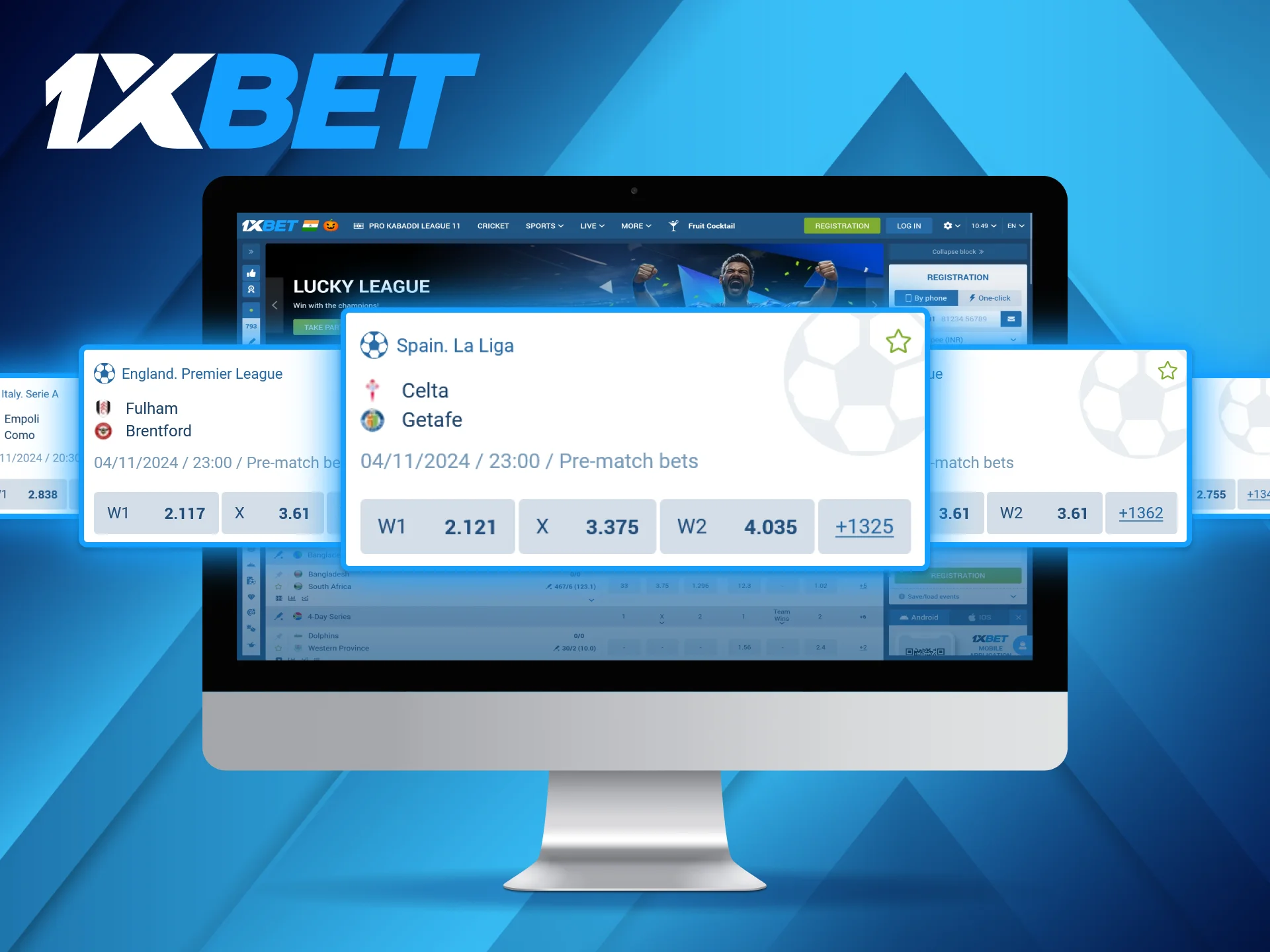 1xBet soccer betting section