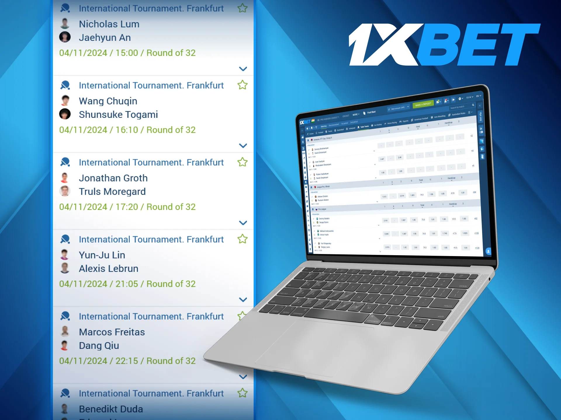 1xBet table tennis betting section