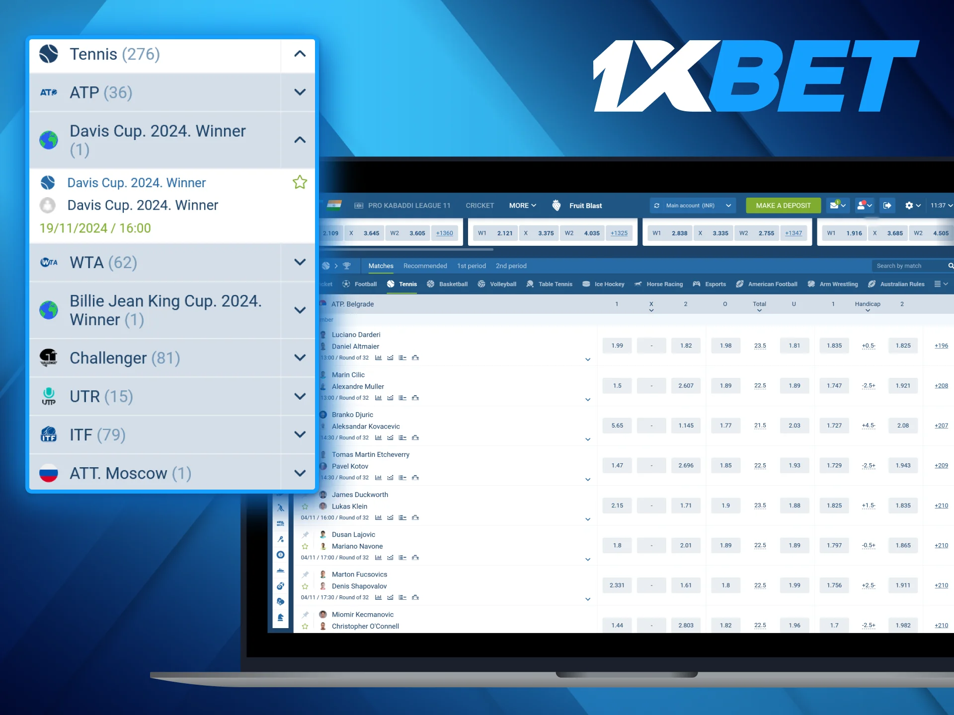 1xBet tennis betting section