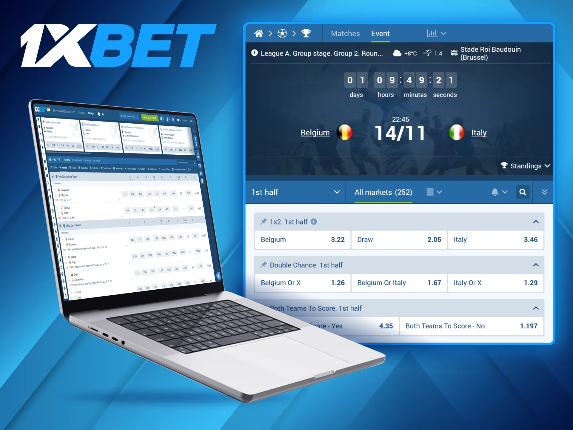 1xBet platform offers a wide range of betting possibilities for soccer fans.