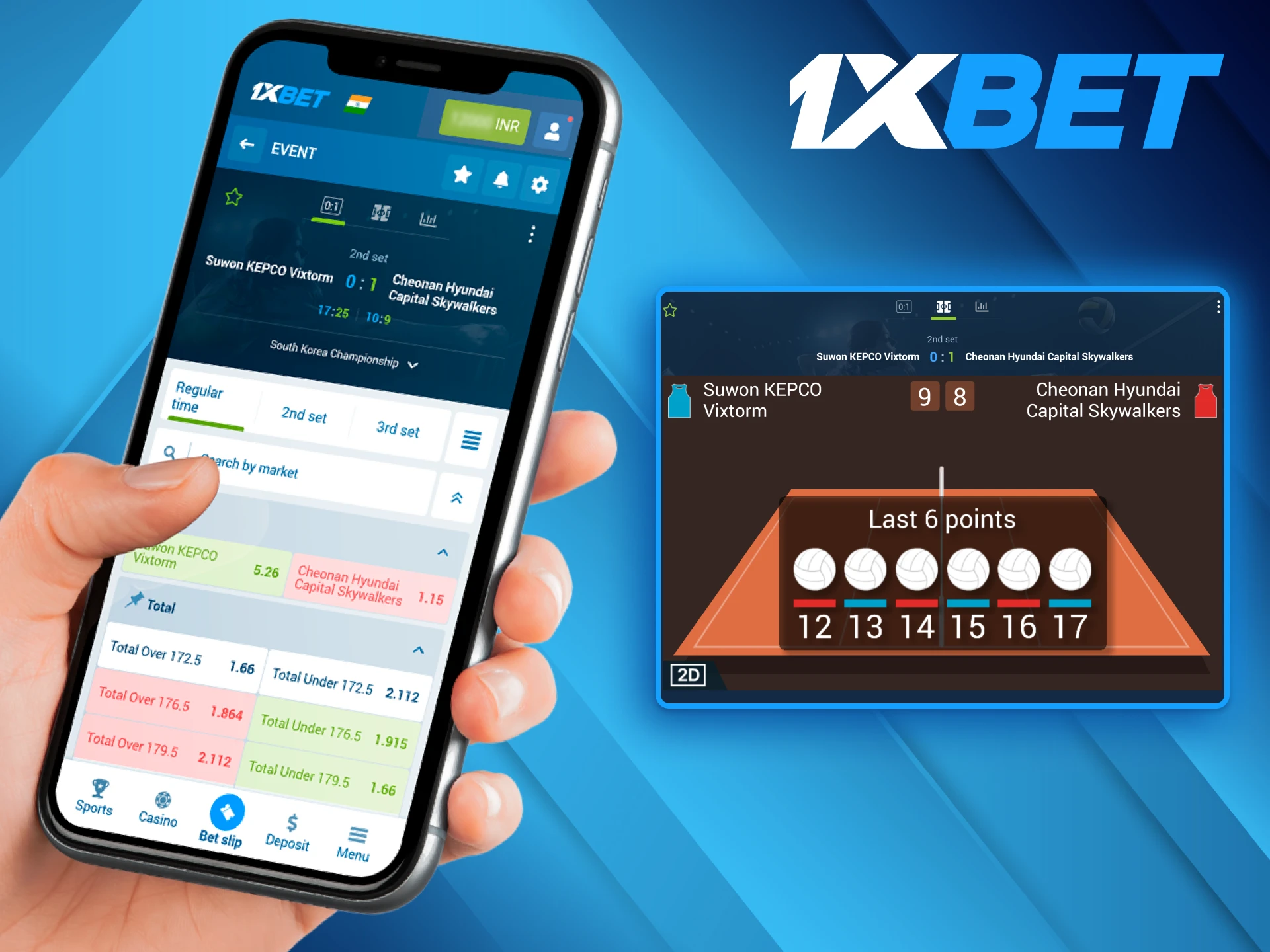 Betters can use the 1xBet mobile application to stay on top of the major volleyball tournaments and events.