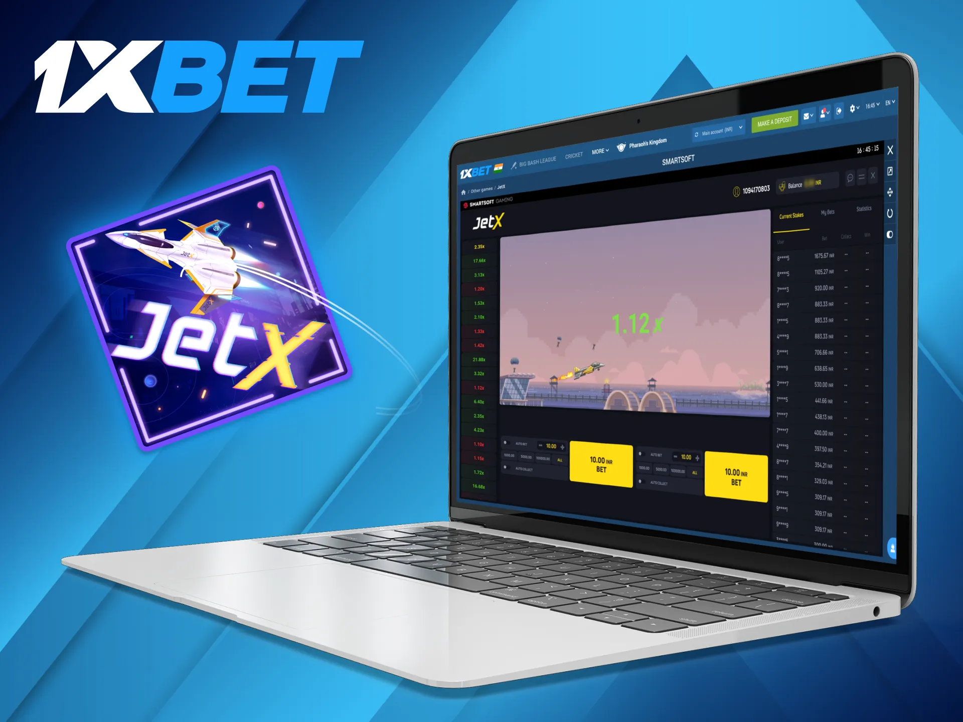 Take a chance with the JetX game available at 1xBet.