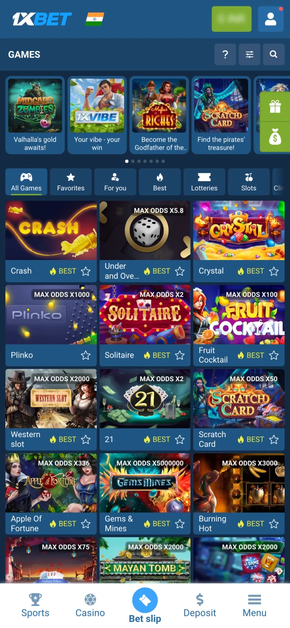 Choose your favourite game at 1xBet and start playing.