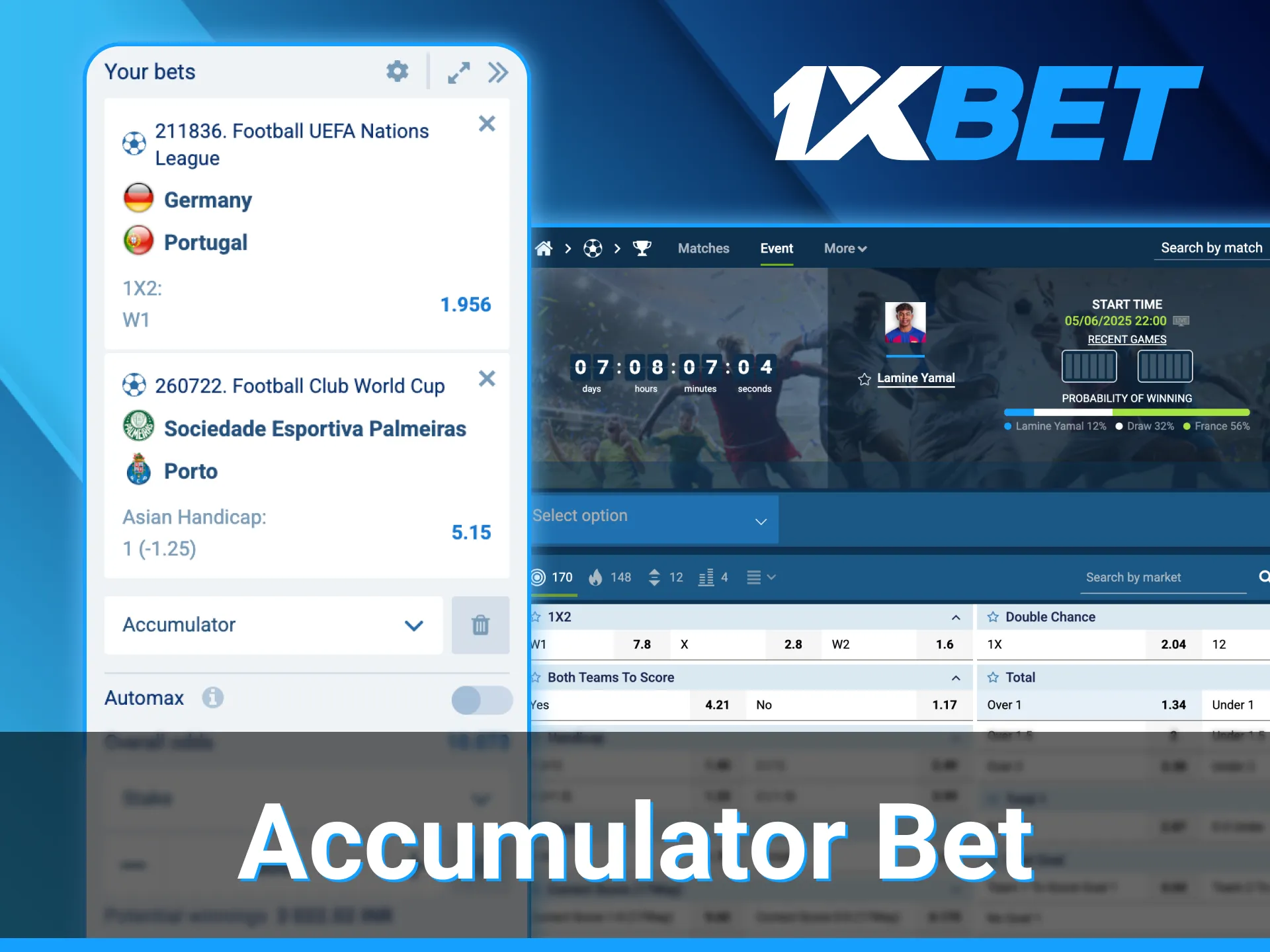 You can win if you try accumulator bet at 1xBet.
