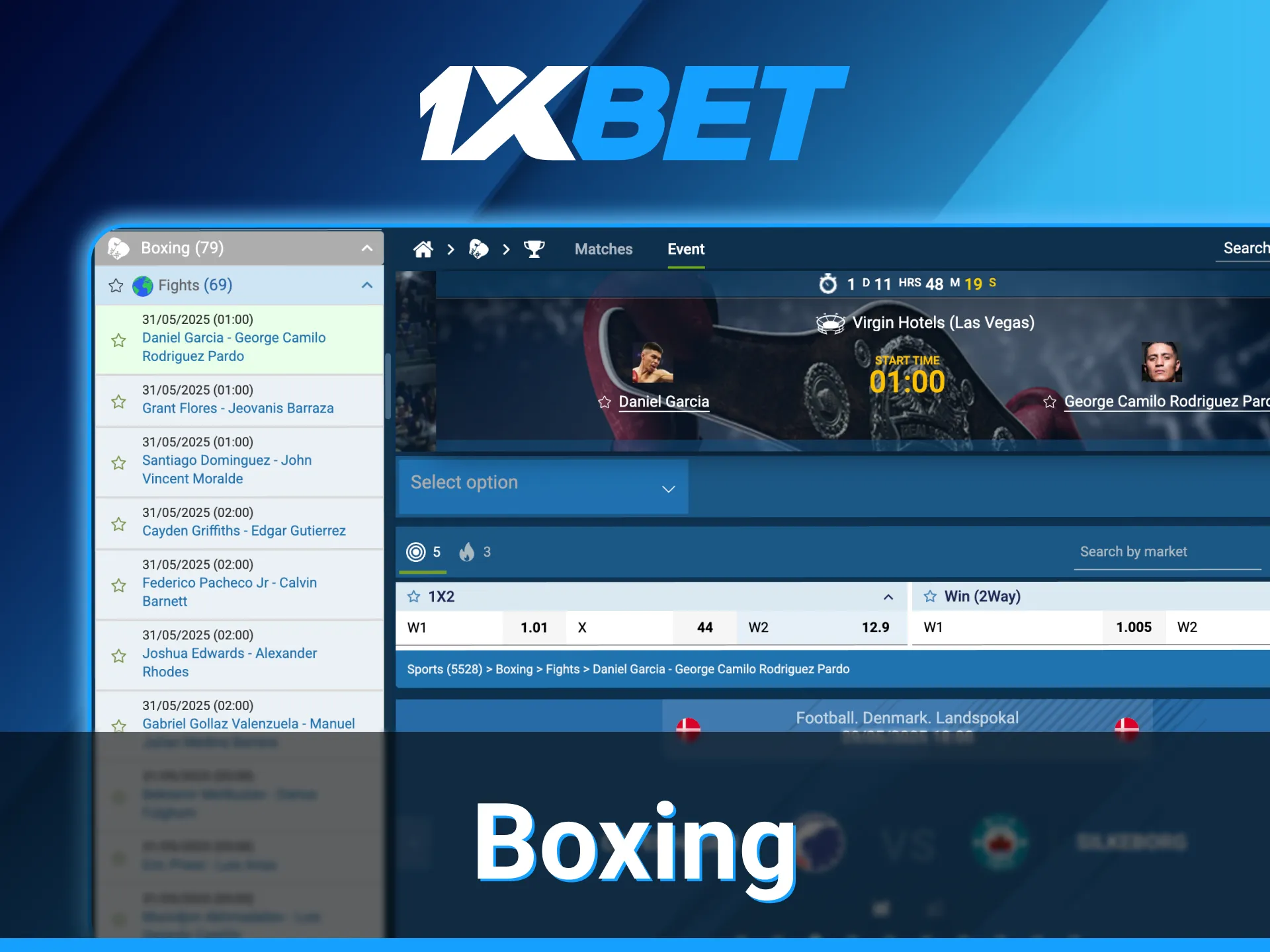 1xBet boxing betting section.
