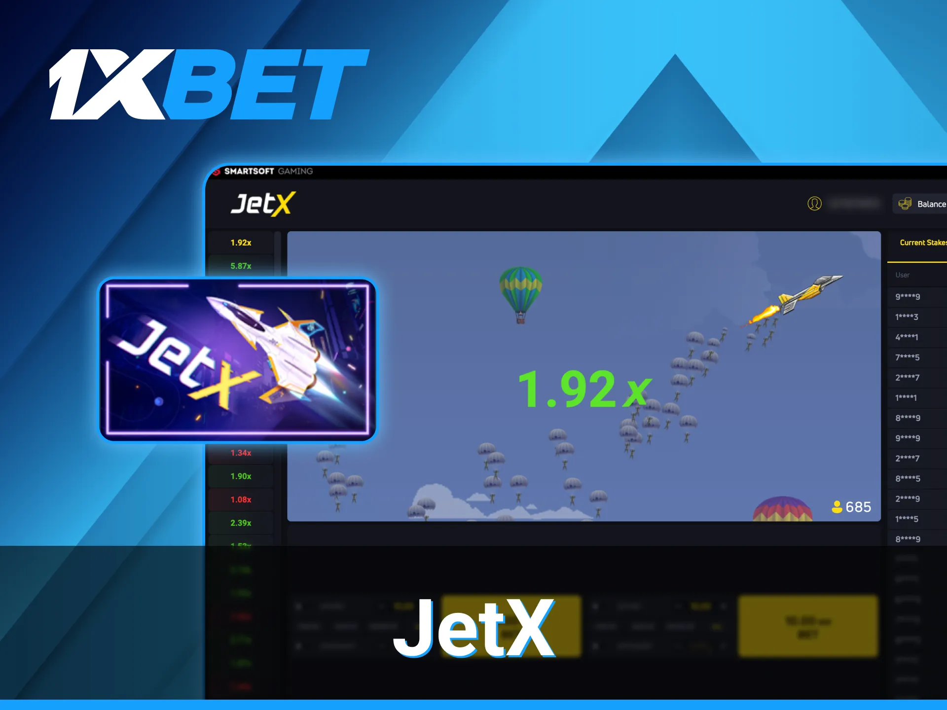 Take a chance with the JetX game available at 1xBet.