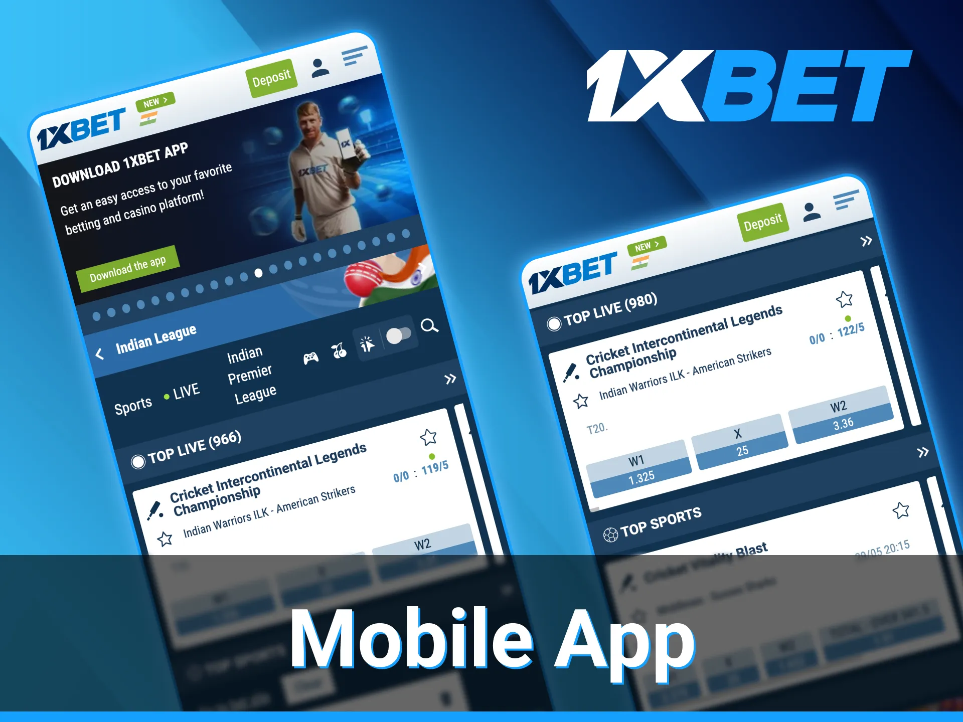 1xBet monile app section.