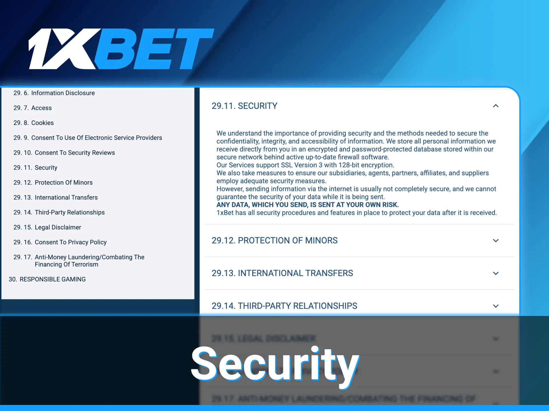 1xBet security and data protection.