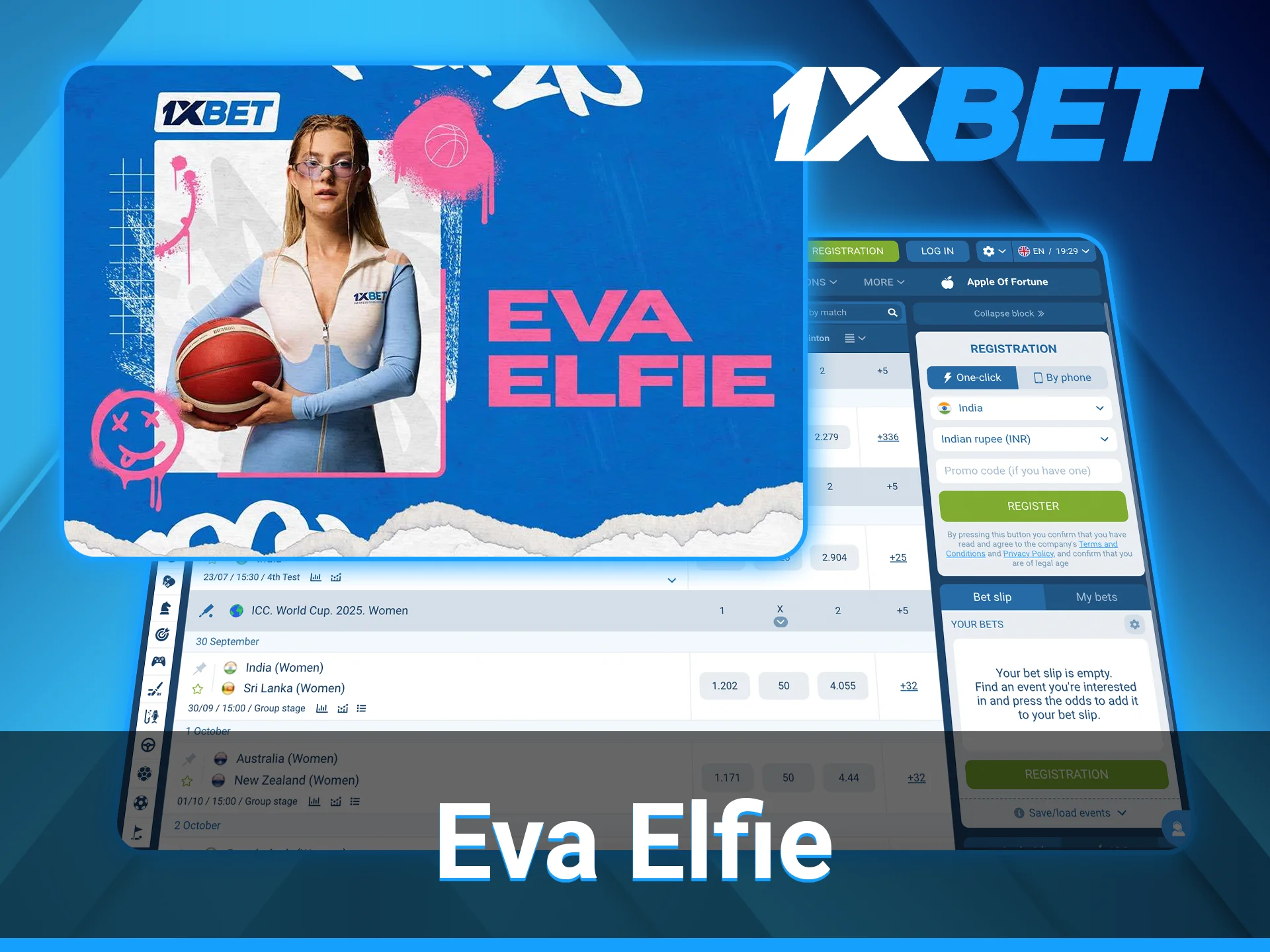 Eva Elfie 1xBet ambassador is a professional actress.