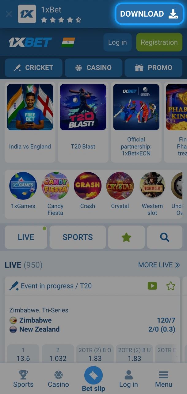 Find a link to install the 1xBet app for Android.