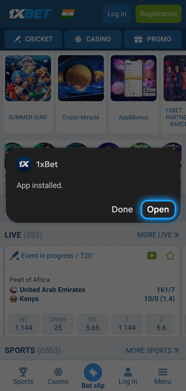 Install the 1xBet app once the download is finished.