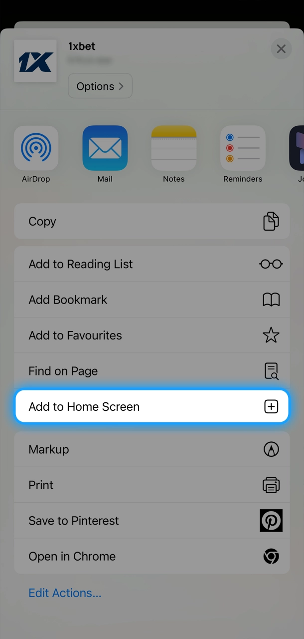 Add 1xBet to the home screen of your iOS device.