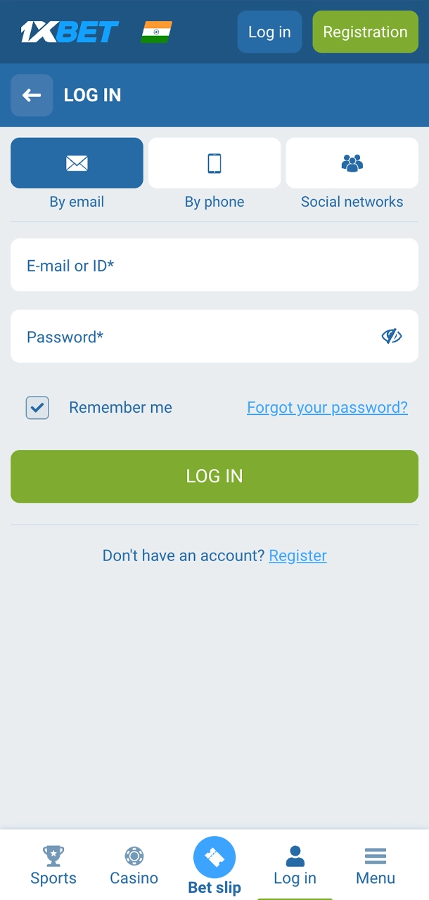 Log in into your 1xBet account or create a new one.