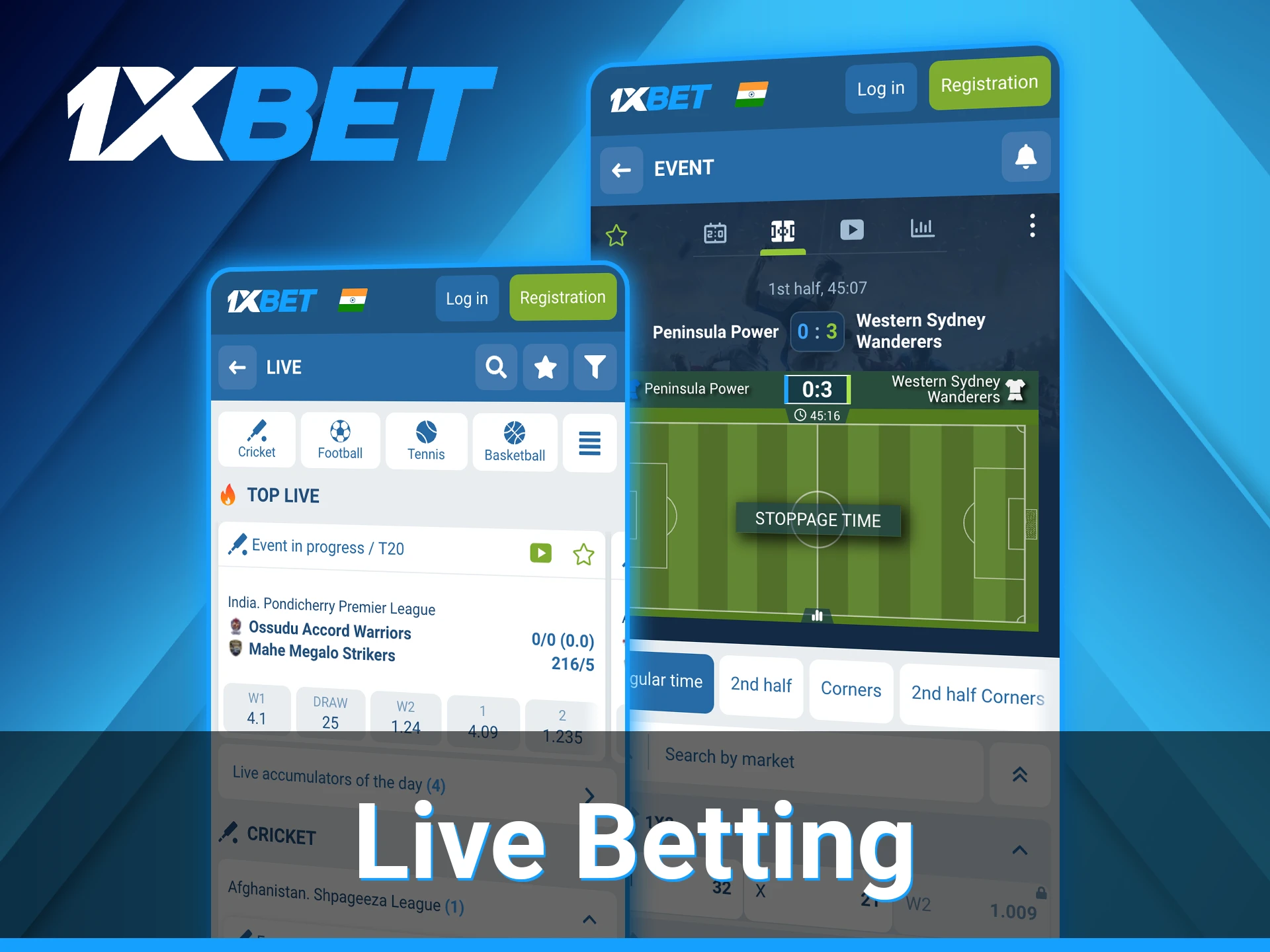 You can find many sports in live mode on 1xBet app.