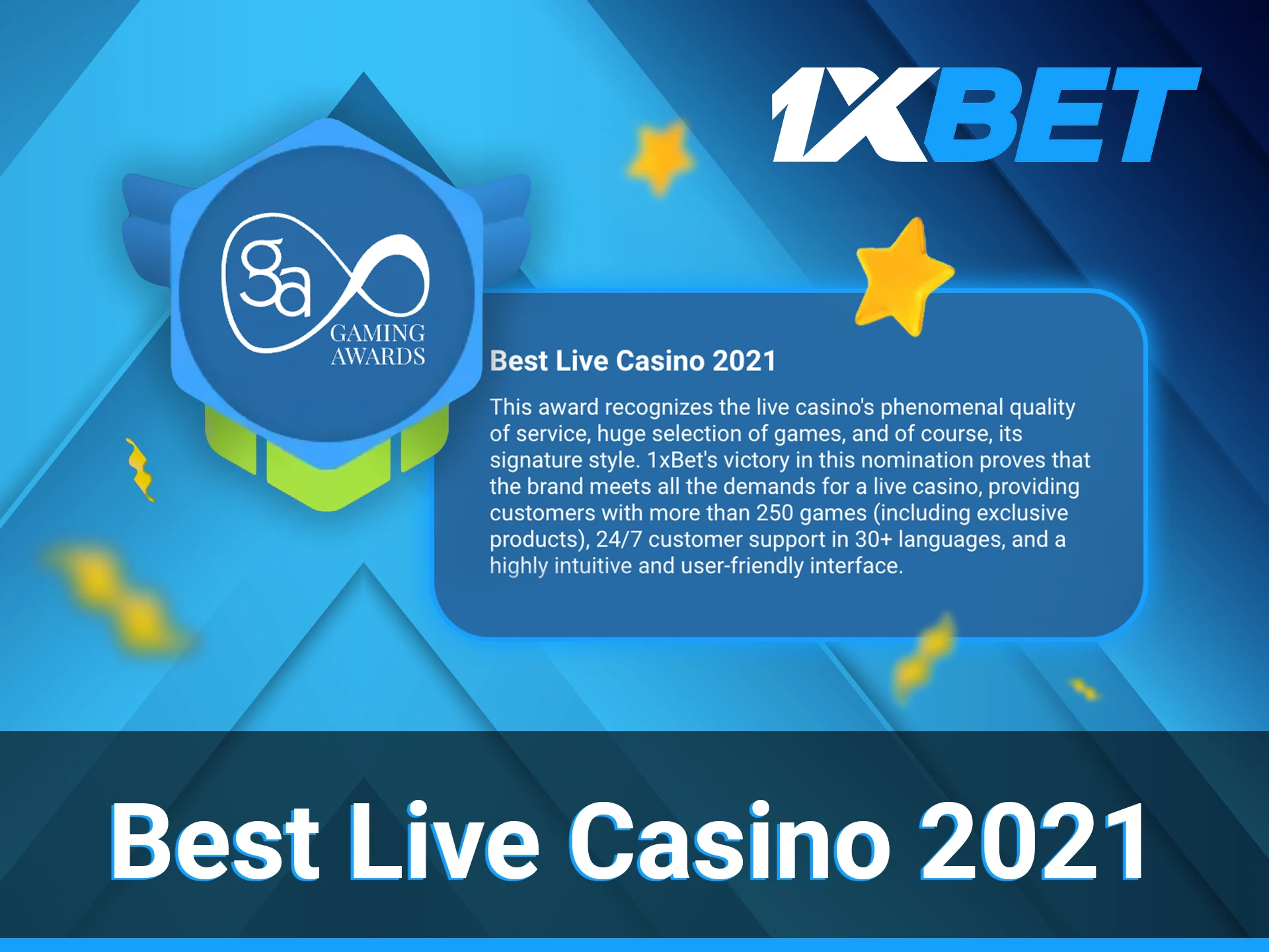 This award is presented for the 1xBet finest level of service.