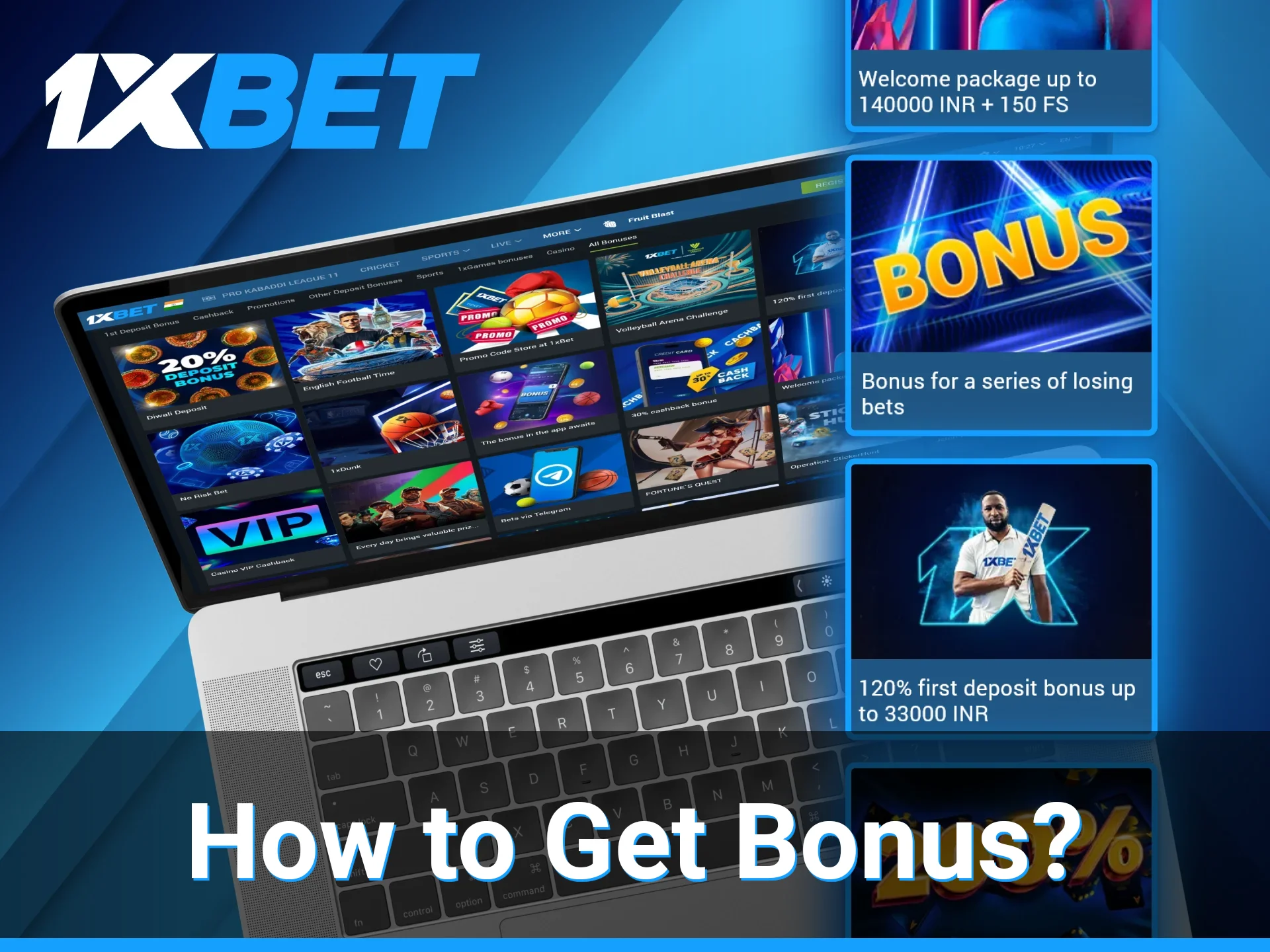 1xBet users can choose from the available bonuses after registering and logging into their account.