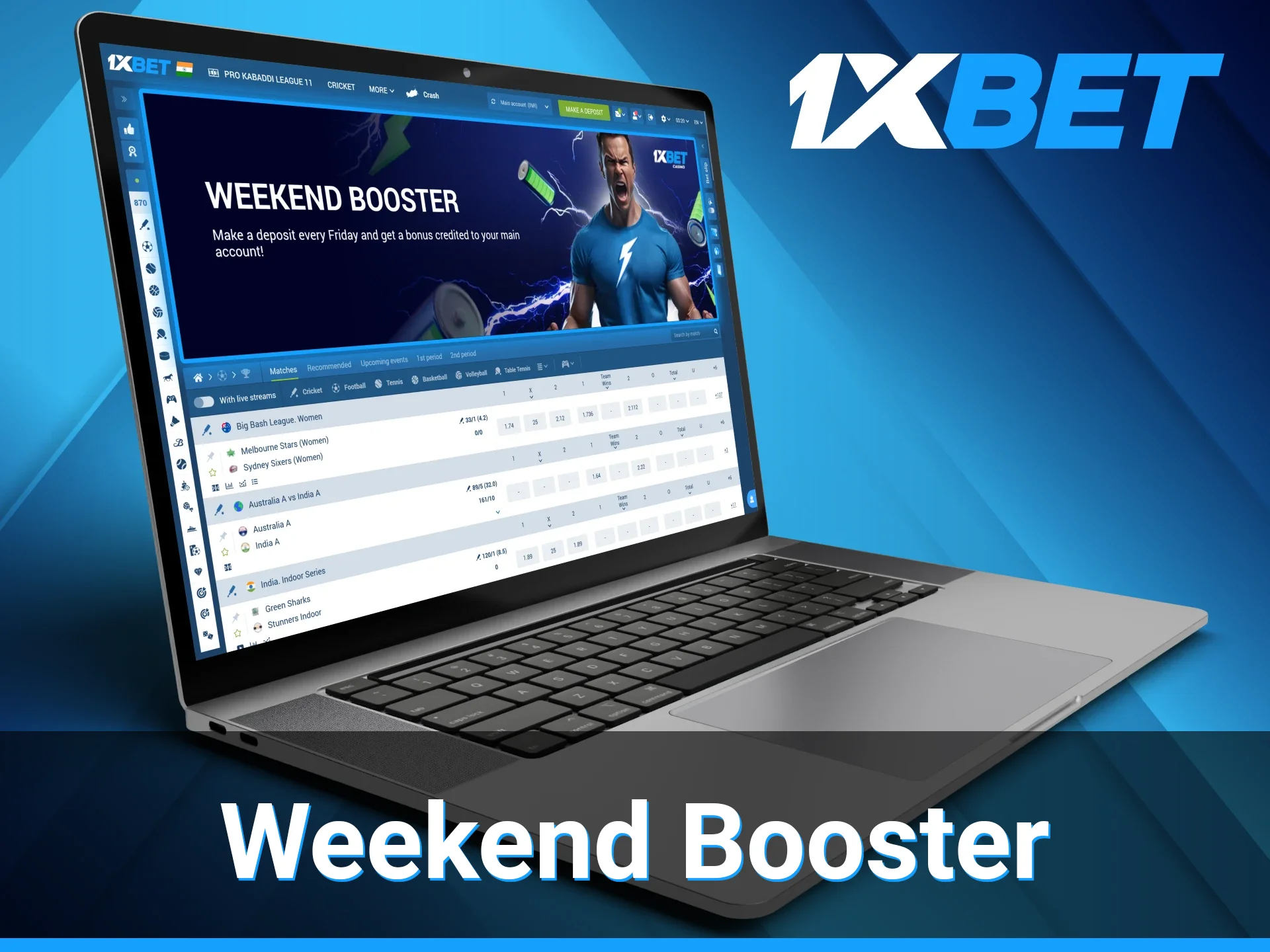 Every Friday 1xBet users can get the Weekend Booster bonus based on their deposit amount.