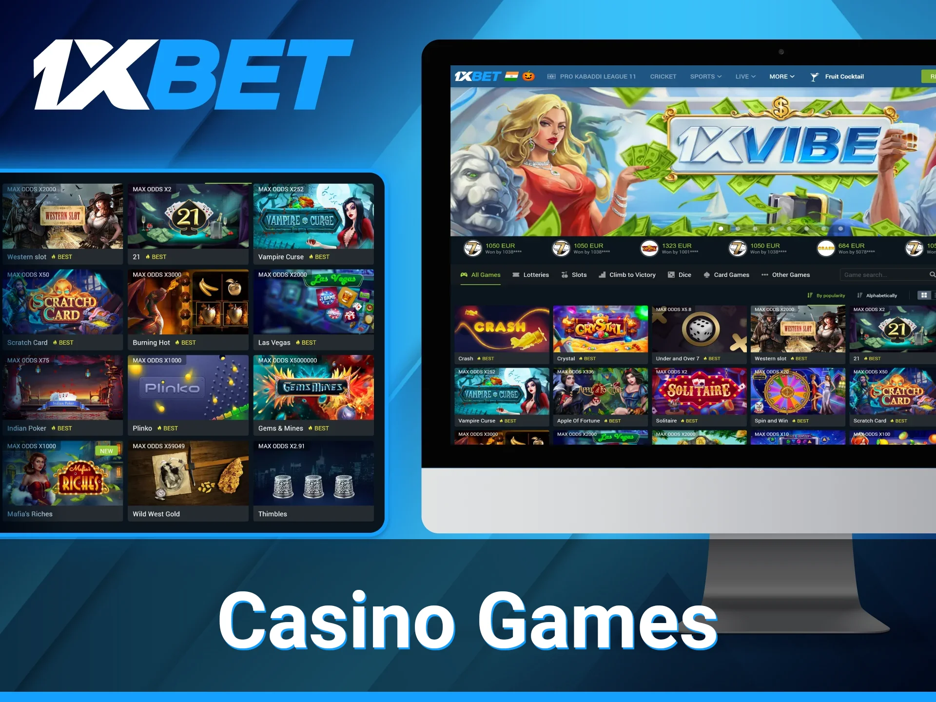 The casino section of the 1xBet website offers a wide variety of games for players to choose from.