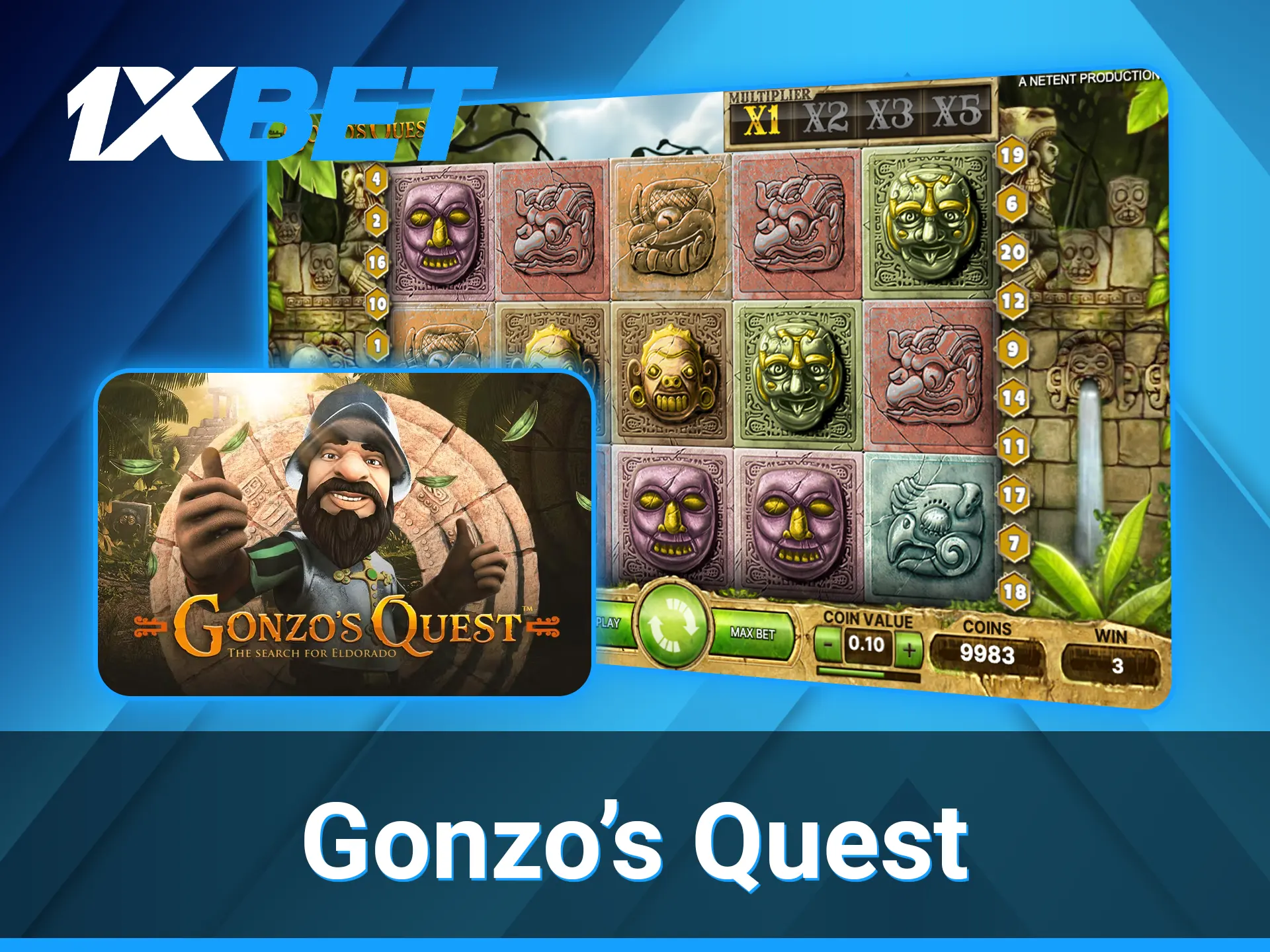 Potential multiple wins available for 1xBet players at Gonzo’s Quest game.
