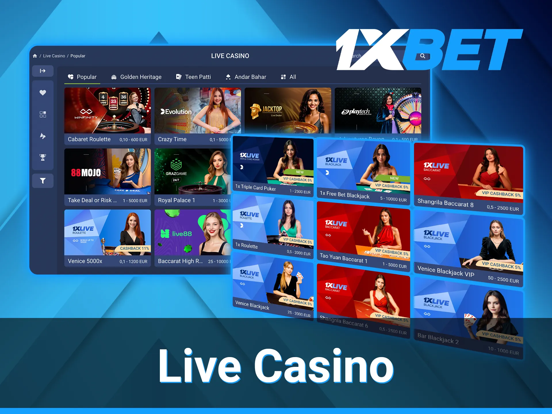 The gamblers who want to experience the thrill of games with real dealers can explore the Live Casino section of the 1xBet platform.