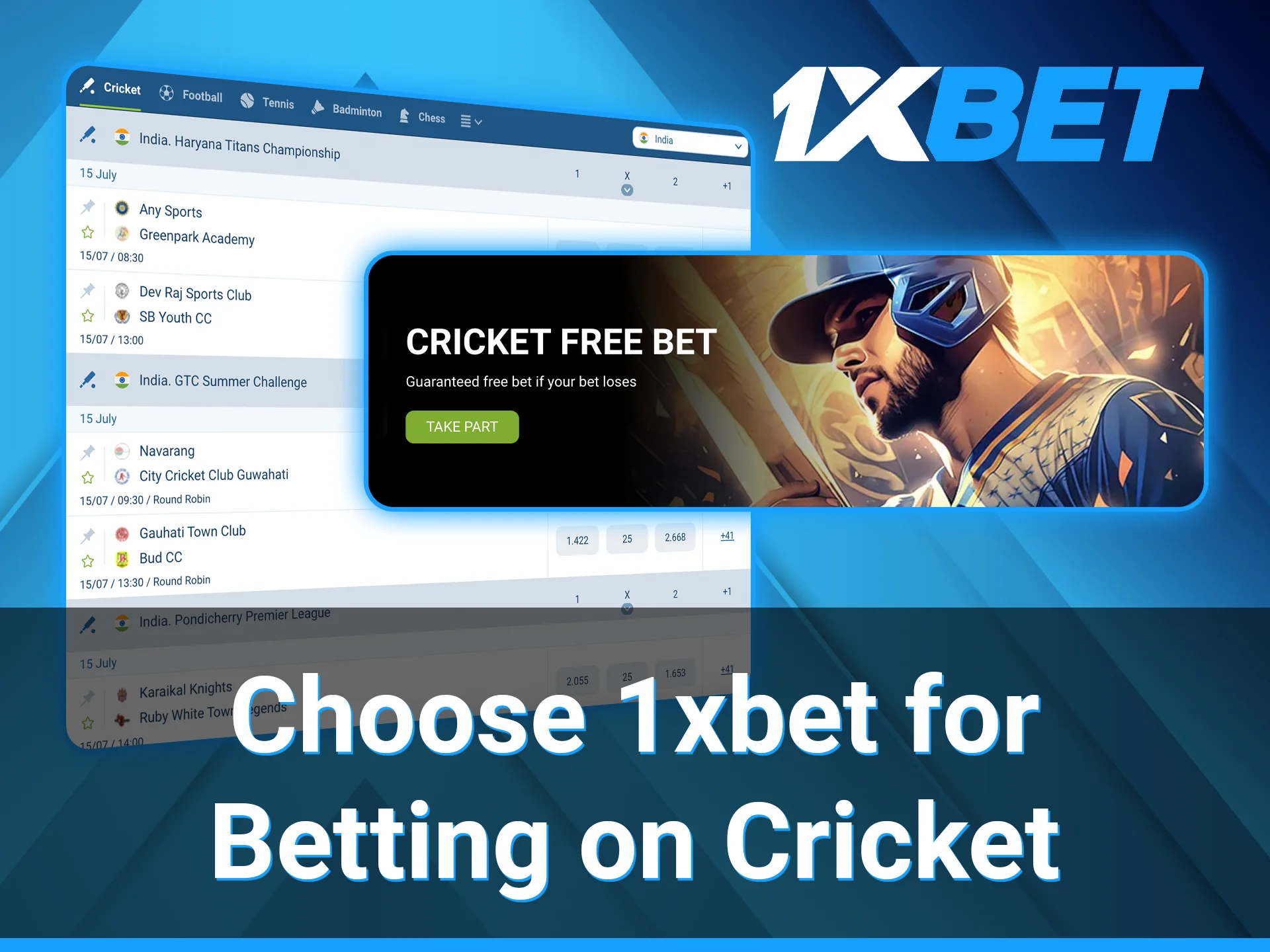 The 1xBet platform offers players the opportunity to place bets on major cricket events.