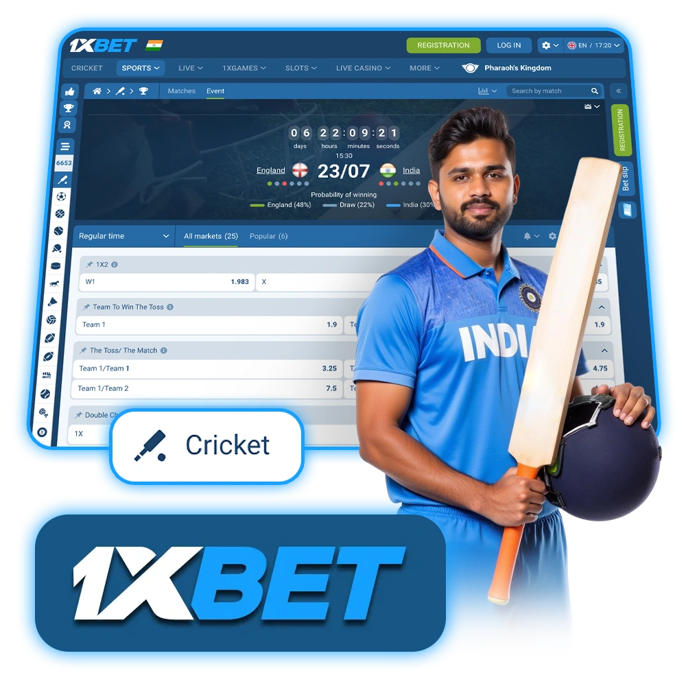 Top cricket leagues and competitions are available to bet on via 1xBet.