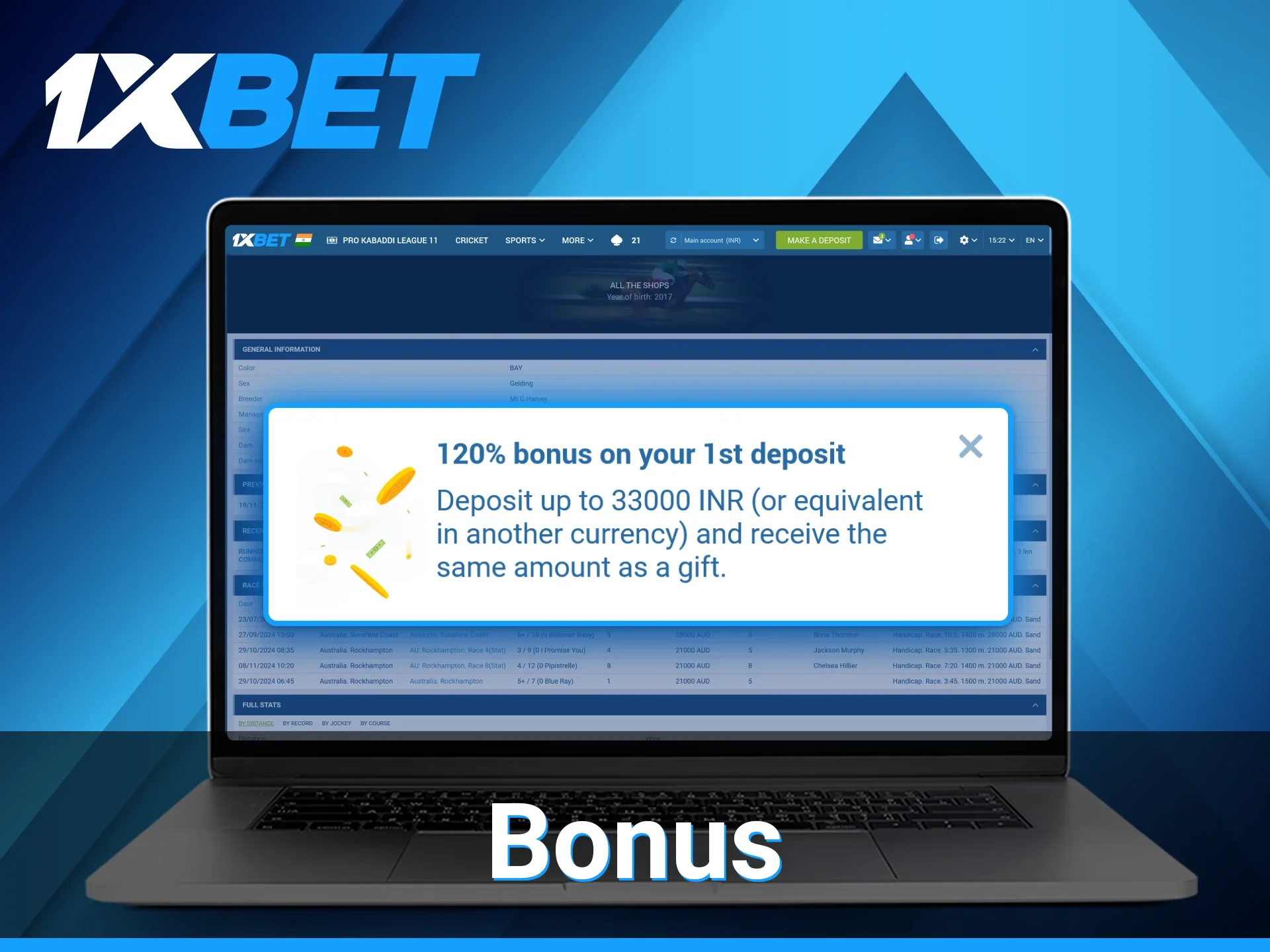 A welcome bonus for new users makes it more attractive to place bets on horse racing via 1xBet in India.