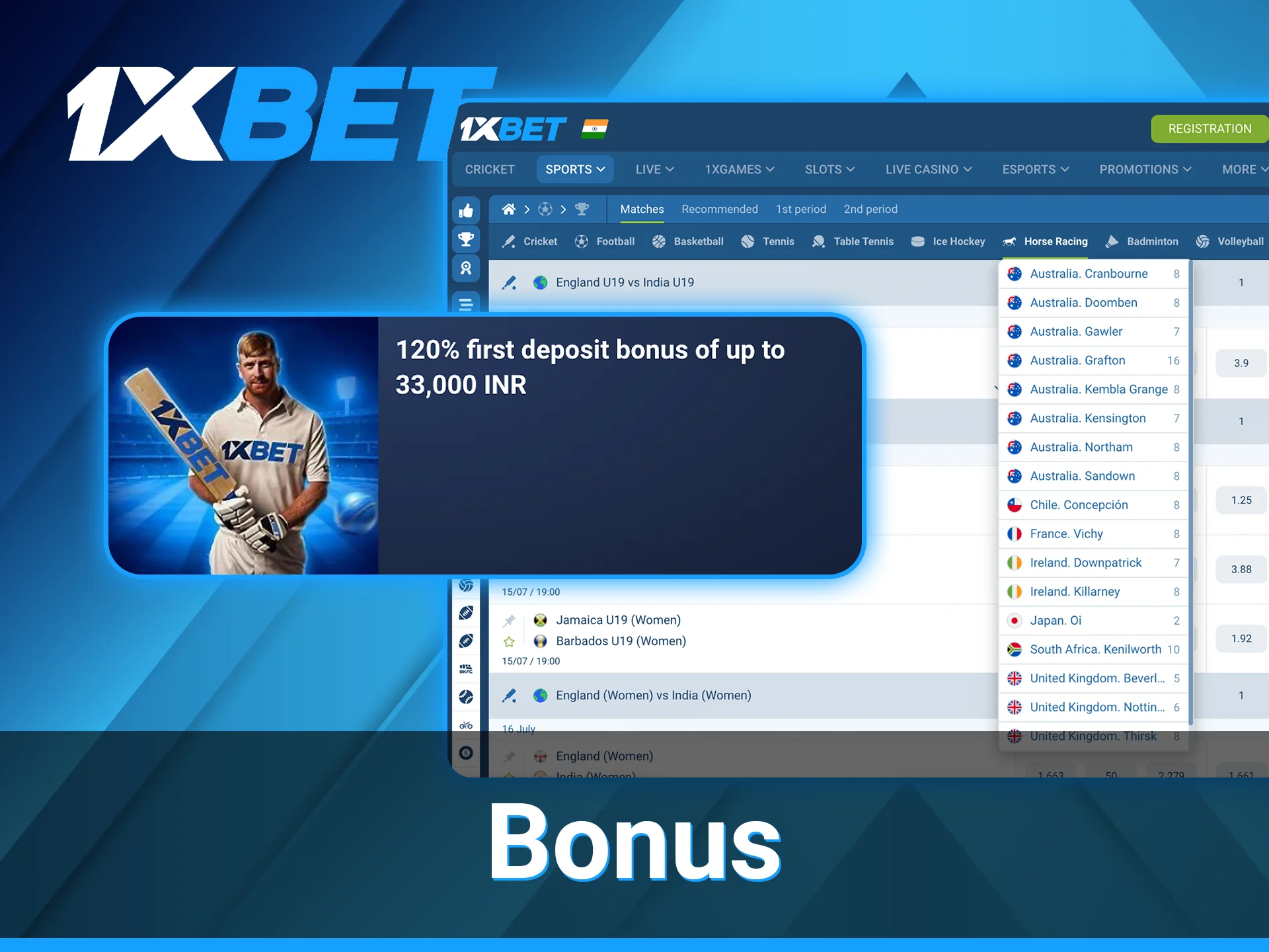 A welcome bonus for new users makes it more attractive to place bets on horse racing via 1xBet in India.