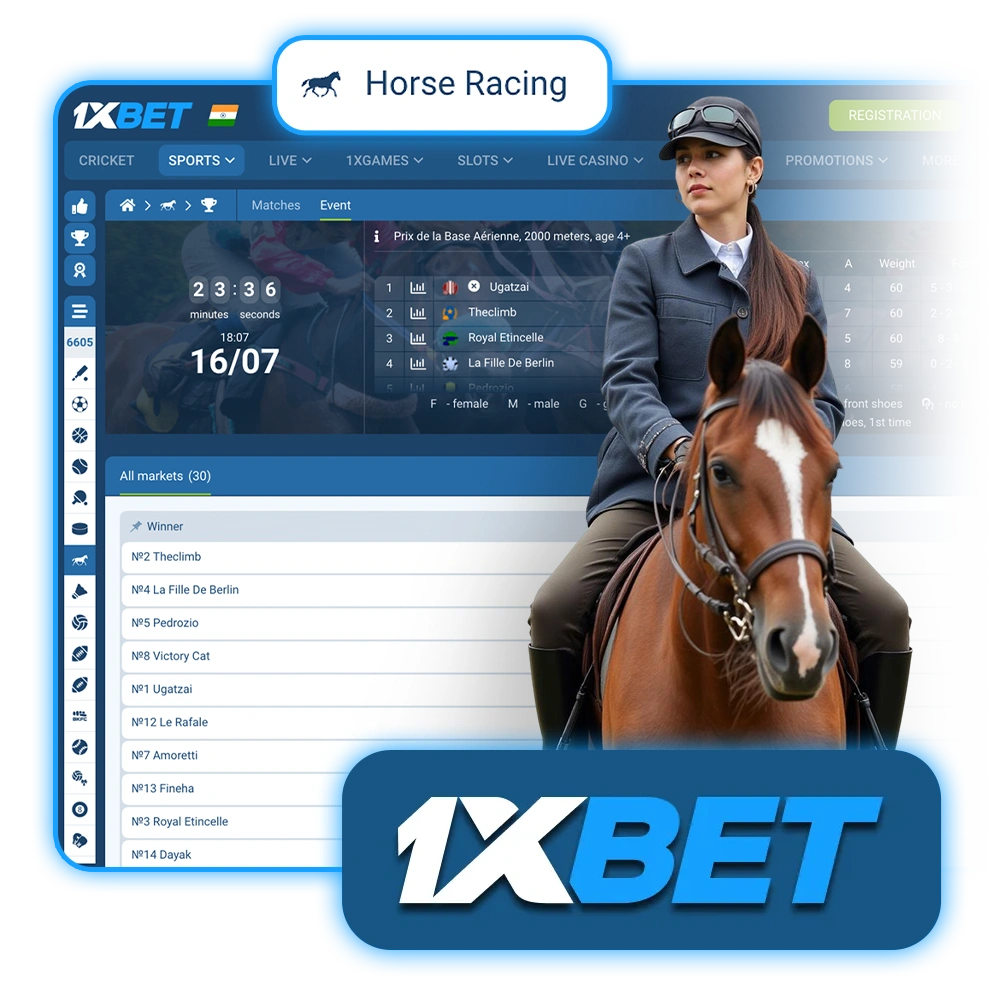 At 1xBet platform gamblers can place their bets on horse races from all over the world.