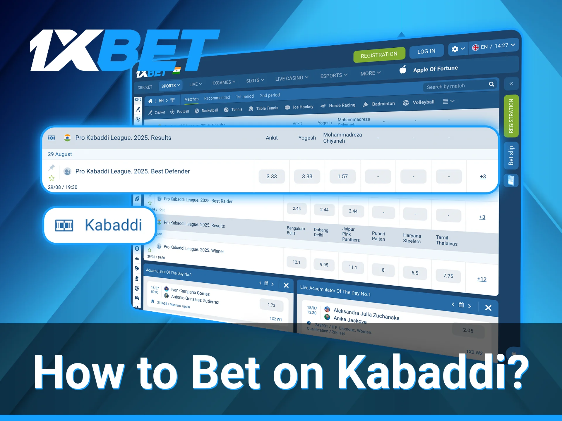 With the 1xBet platform wagers can easily place bets on kabaddi matches.