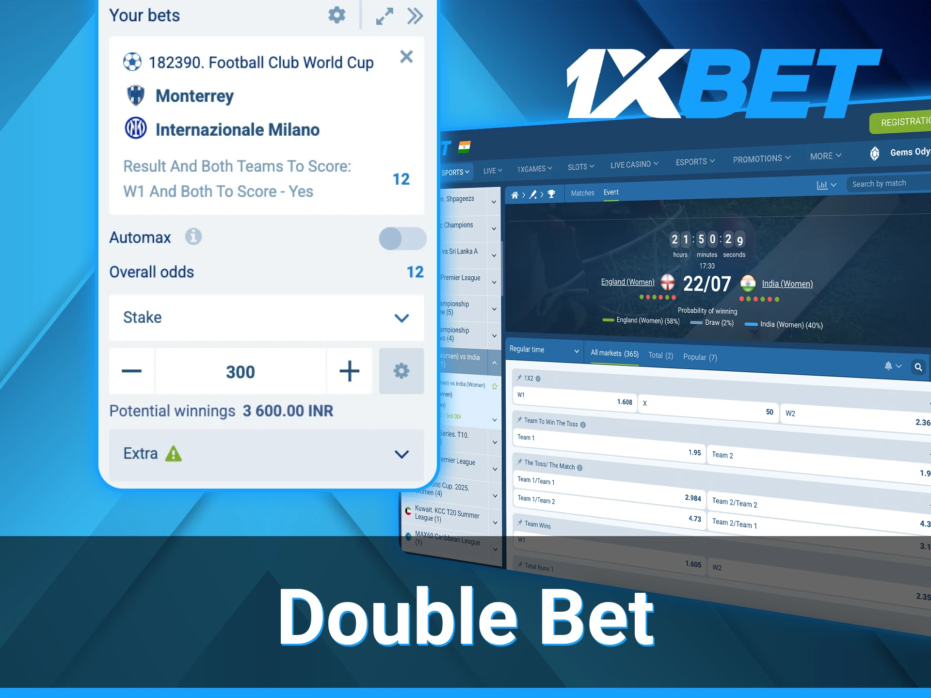 1xBet offers double betting at the website.