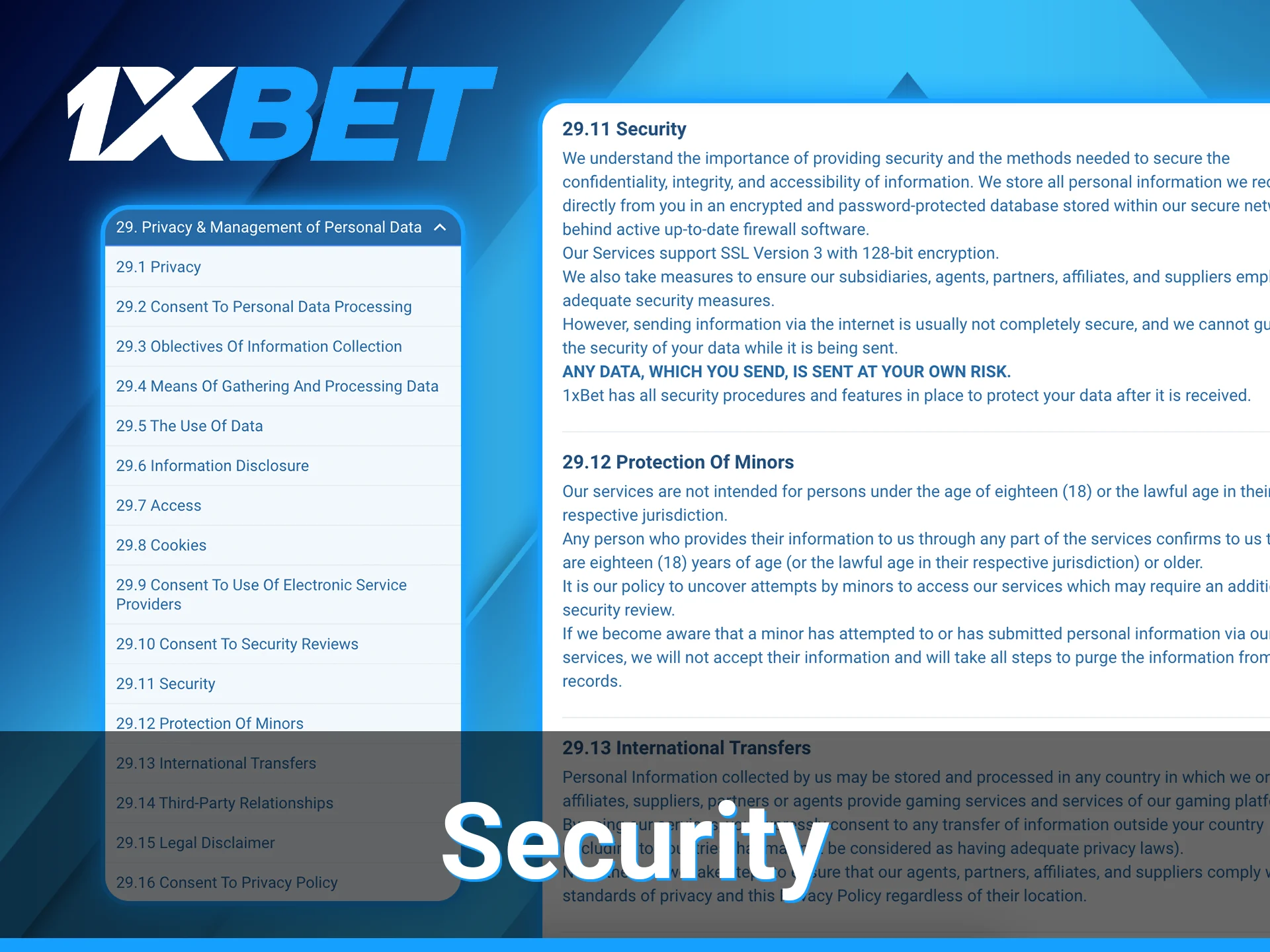 1xBet security and data protection.