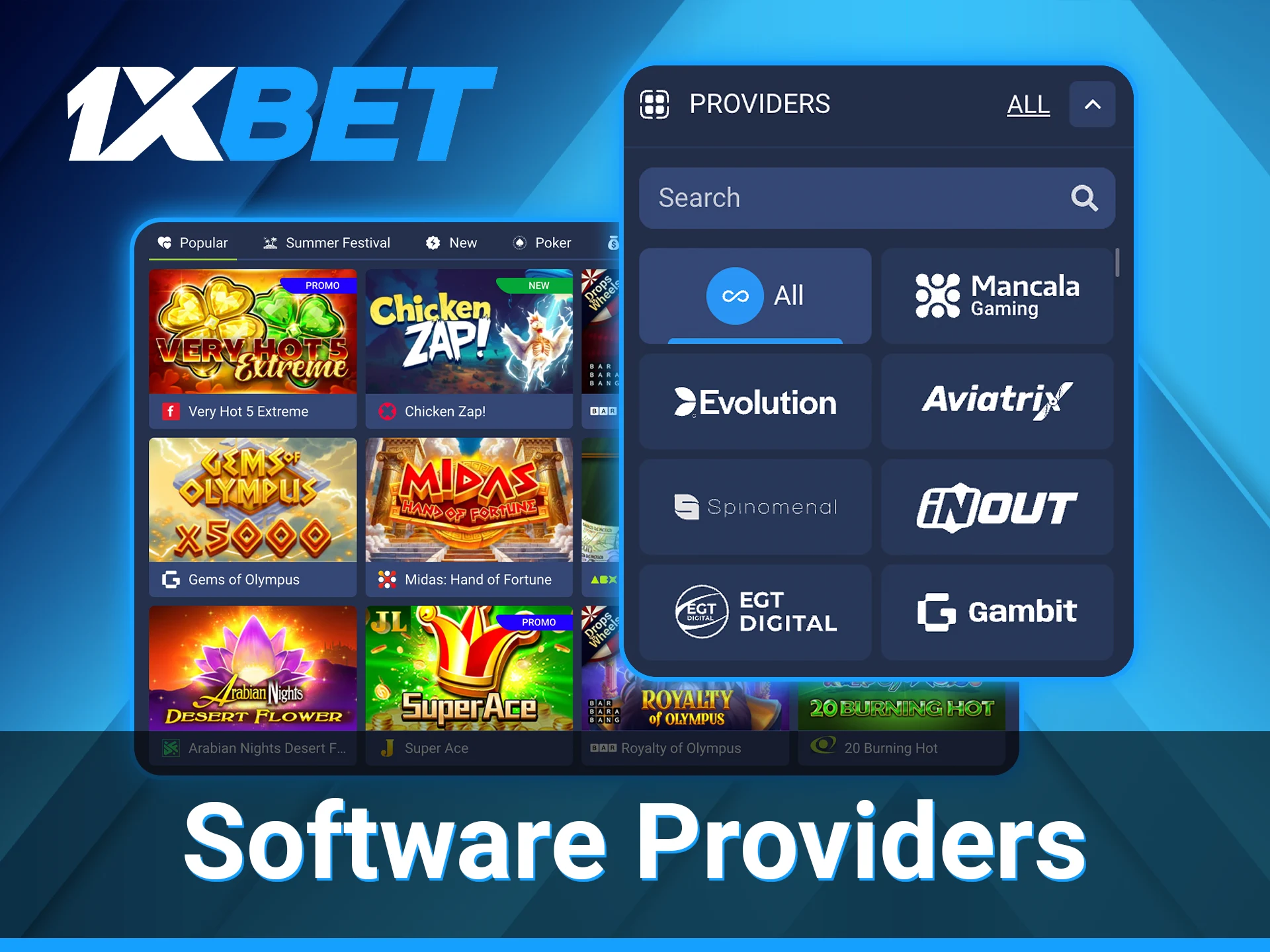 1xBet casino platform cooperates with reliable providers.
