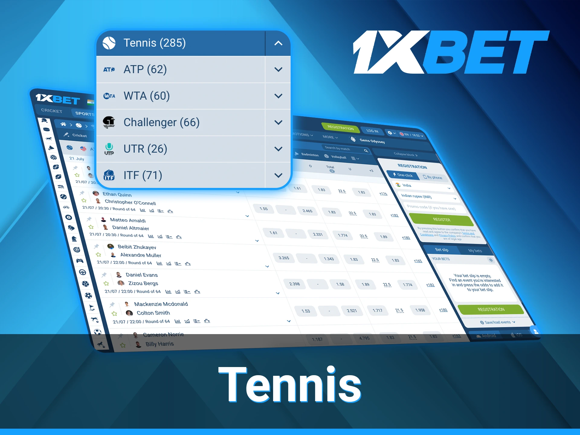 1xBet tennis betting section.