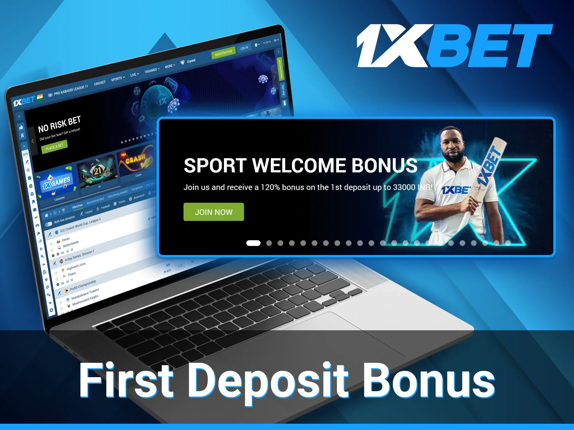 1xBet 120% welcome bonus for a first deposit.