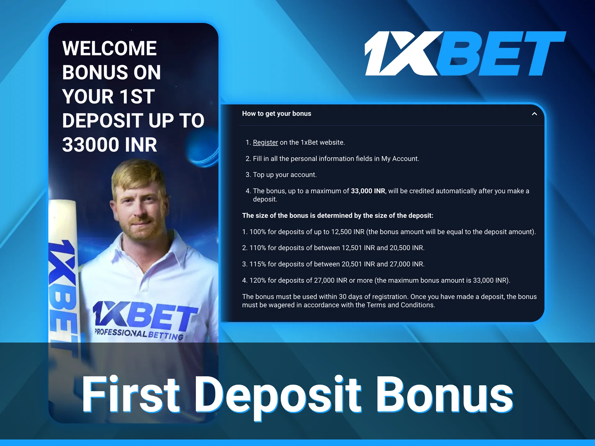 1xBet 120% welcome bonus for a first deposit.