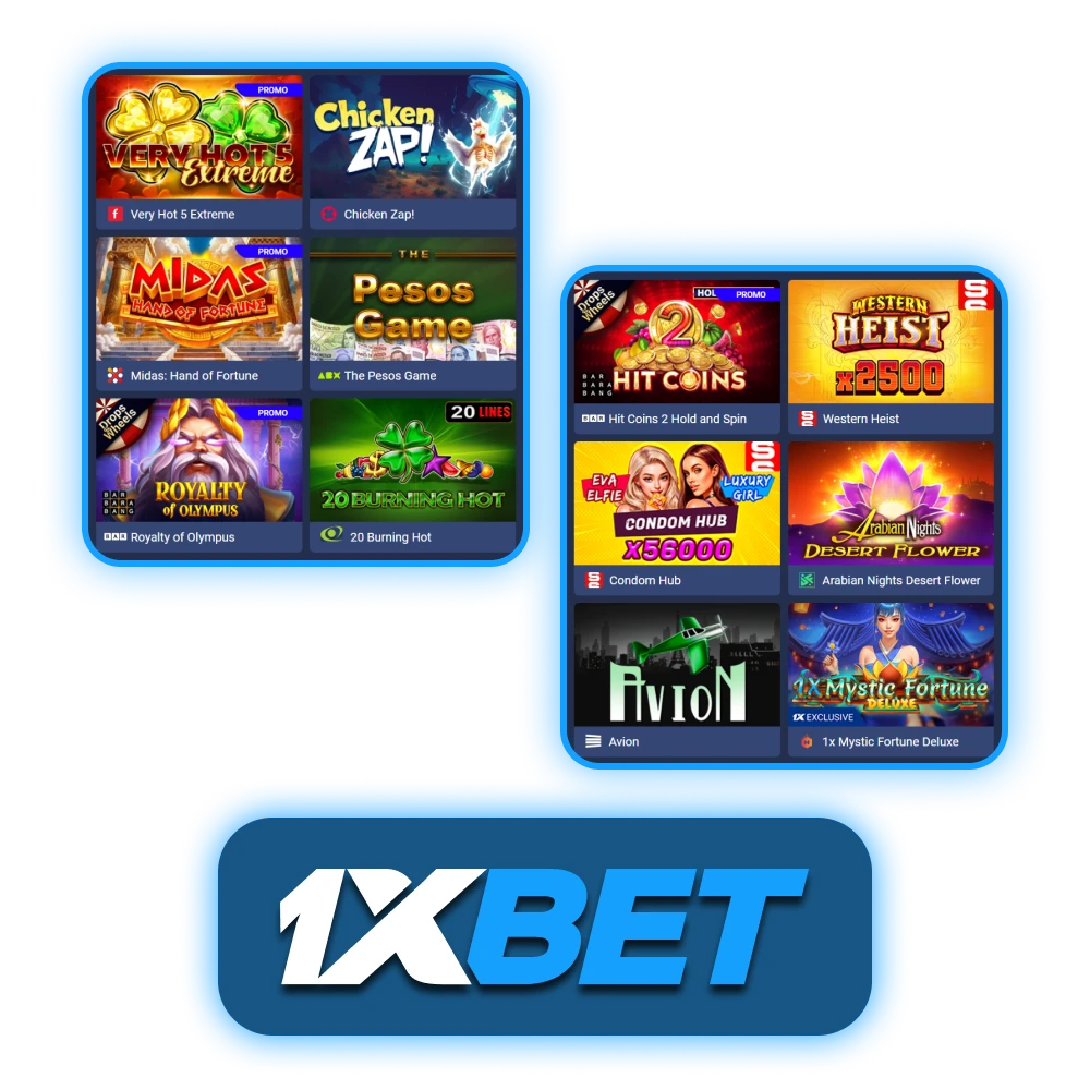 1xBet offers a collection of different themed slots games from well-known providers.