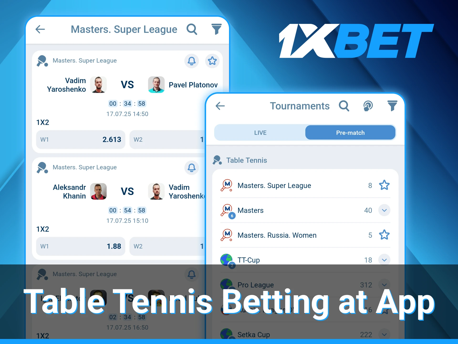 The 1xBet mobile application allows wagers to place bets on table tennis from their phone.