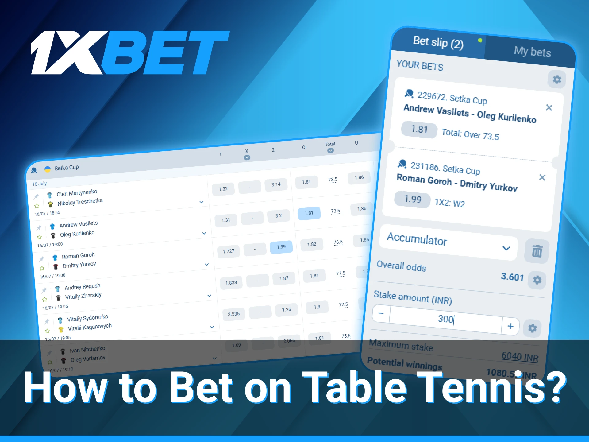 Finding interesting table tennis matches and placing bets on them is easy with 1xBet.