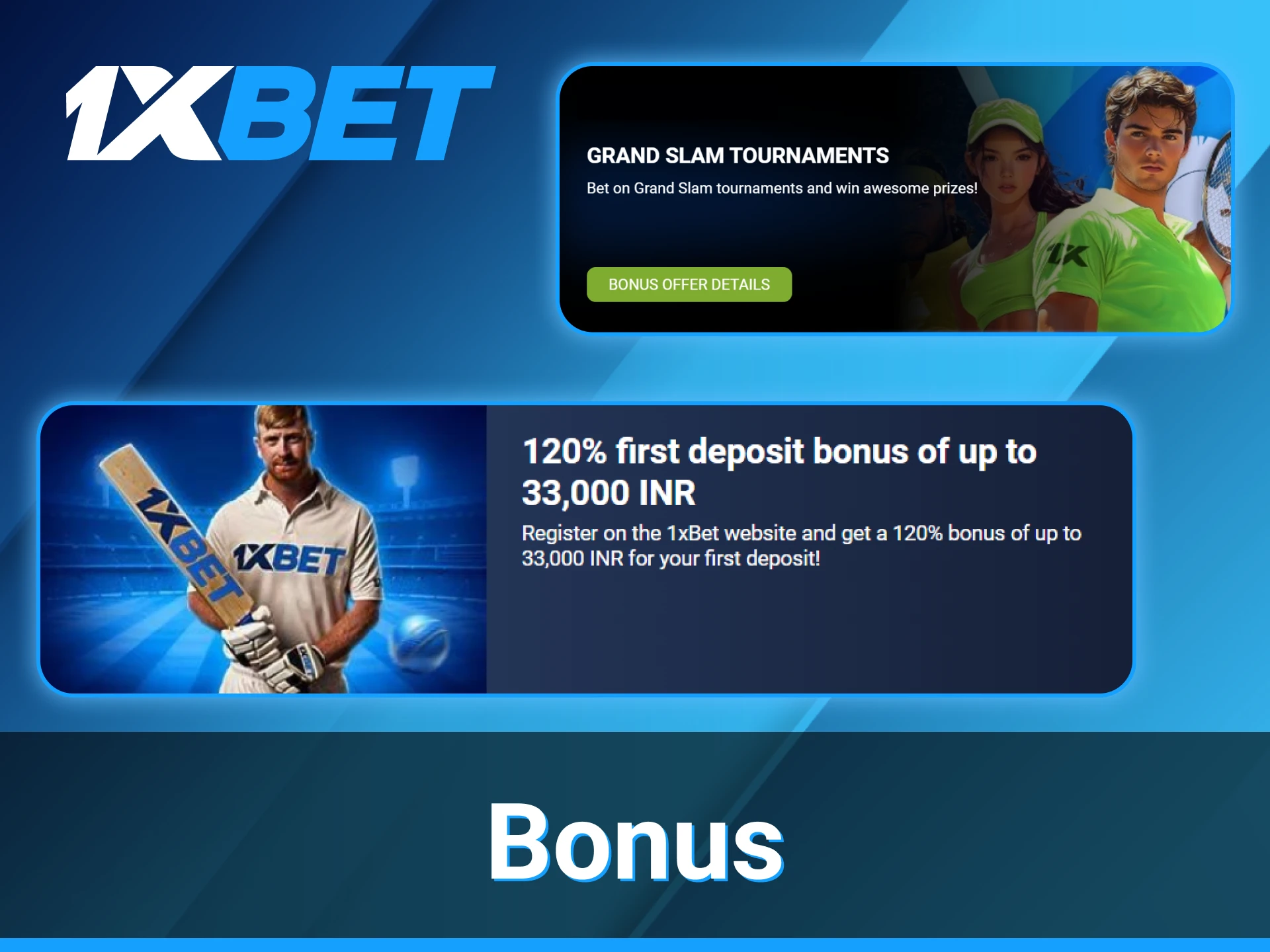 Newcomers interested in online tennis betting can claim a generous welcome bonus from 1xBet.