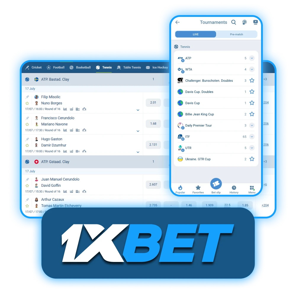 There are many options to place bets on tennis at 1xBet, including some of the most popular tournaments in the world.