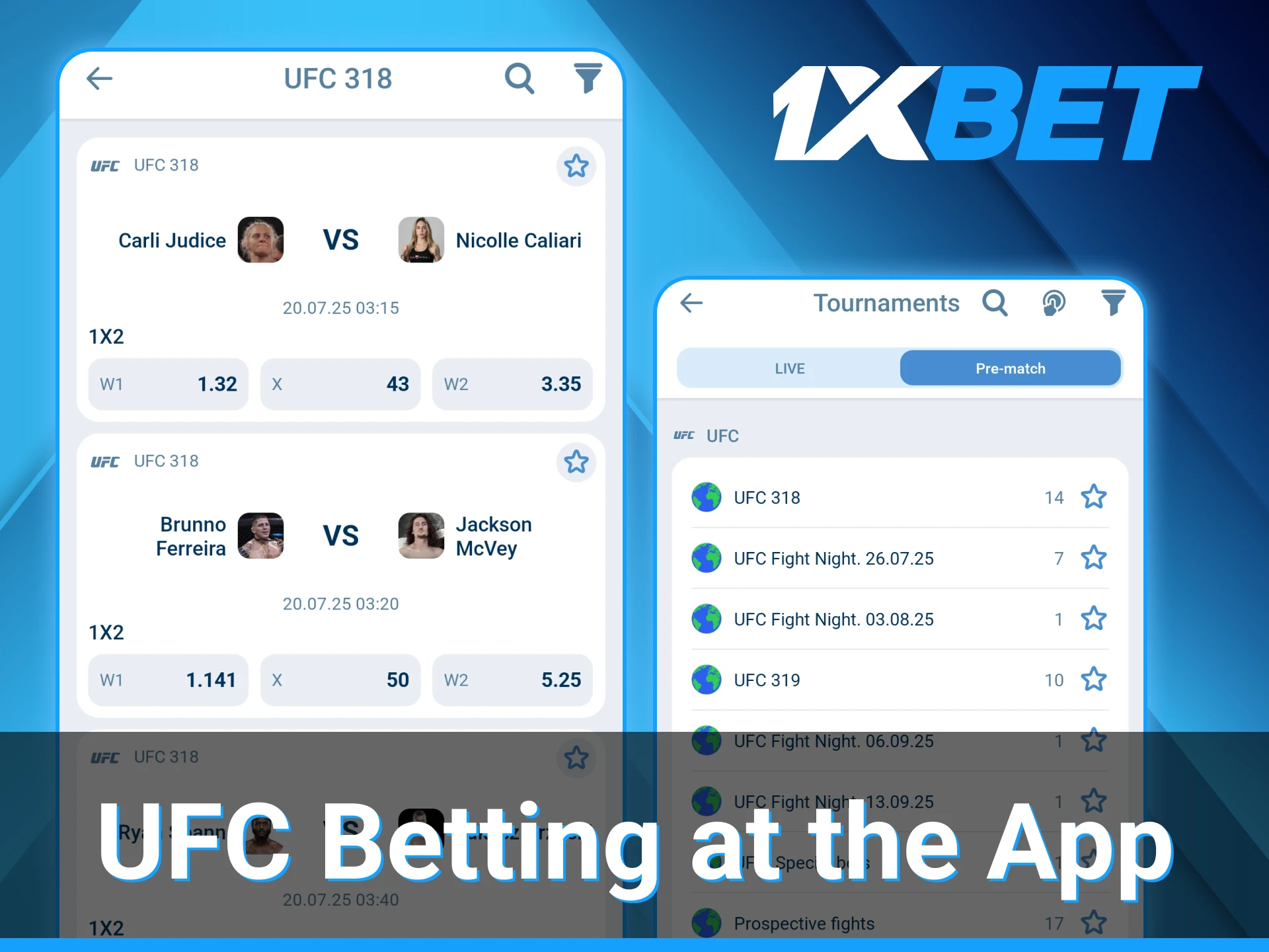The 1xBet mobile app provides all the features of the desktop website, making it easy to place bets on Ufc while on the go.