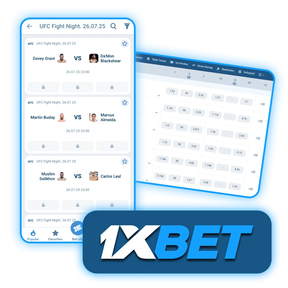 1xBet platform has a special section for Ufc betting, where clients can find world star fighters to place bets on.