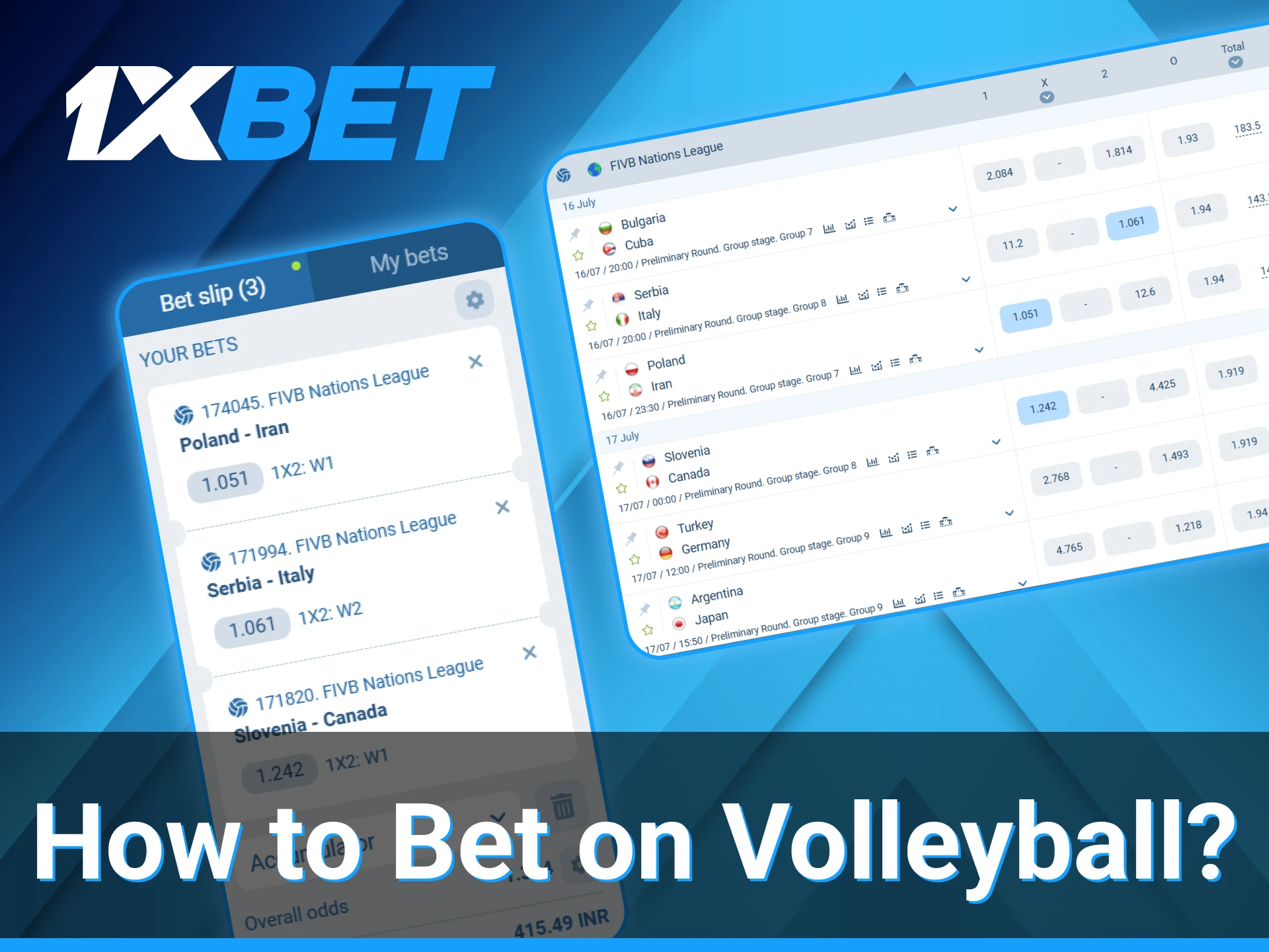 After registration on the 1xBet website, volleyball fans can begin placing bets on their favorite teams.
